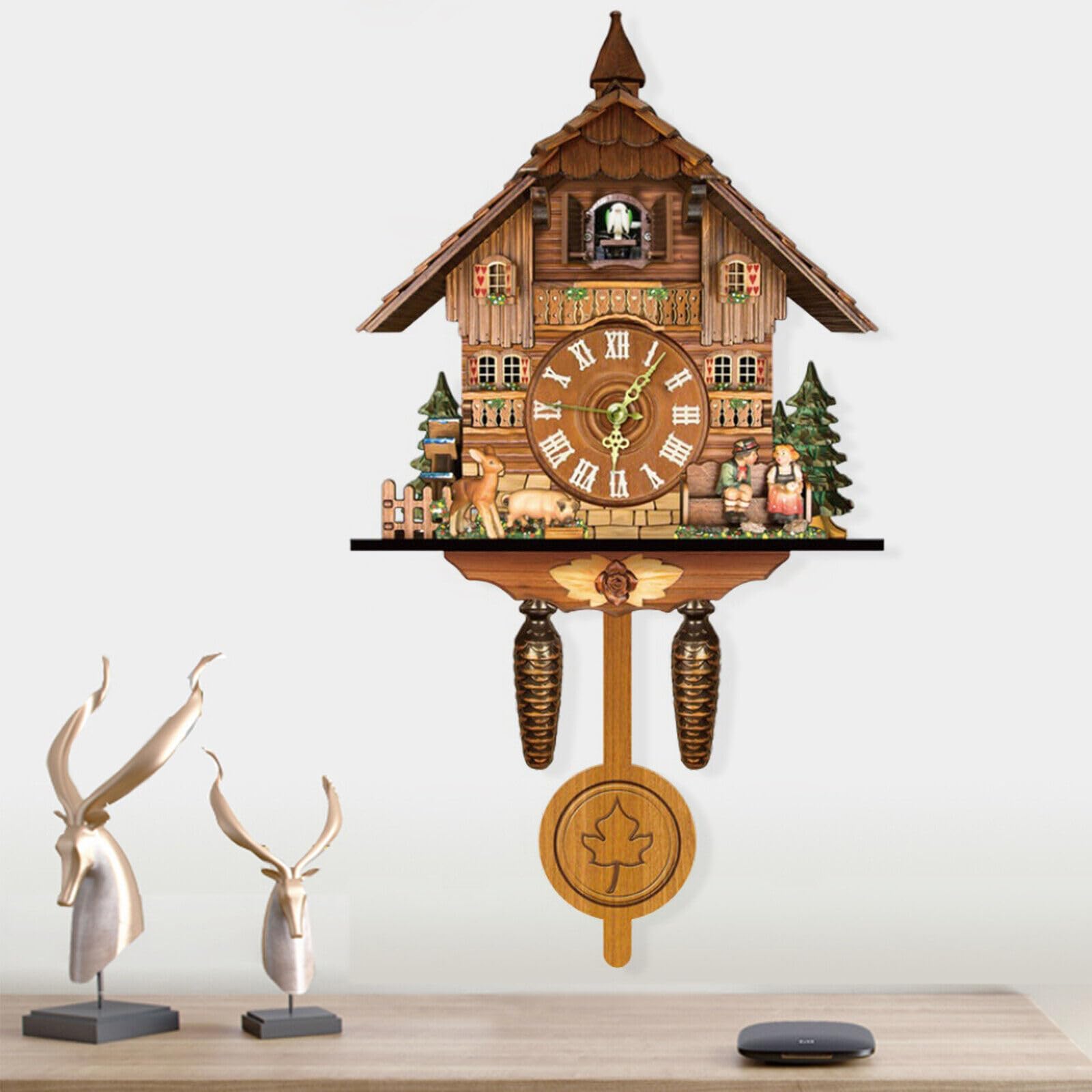 Coucou Horloge Murale Forêt-Noire sculpté mécanique Oiseau Fait Main décoratif d'intérieur, Horloge Pratique, réveil ，Salon Cuisine Restaurant Café Hôtel Bureau décoration