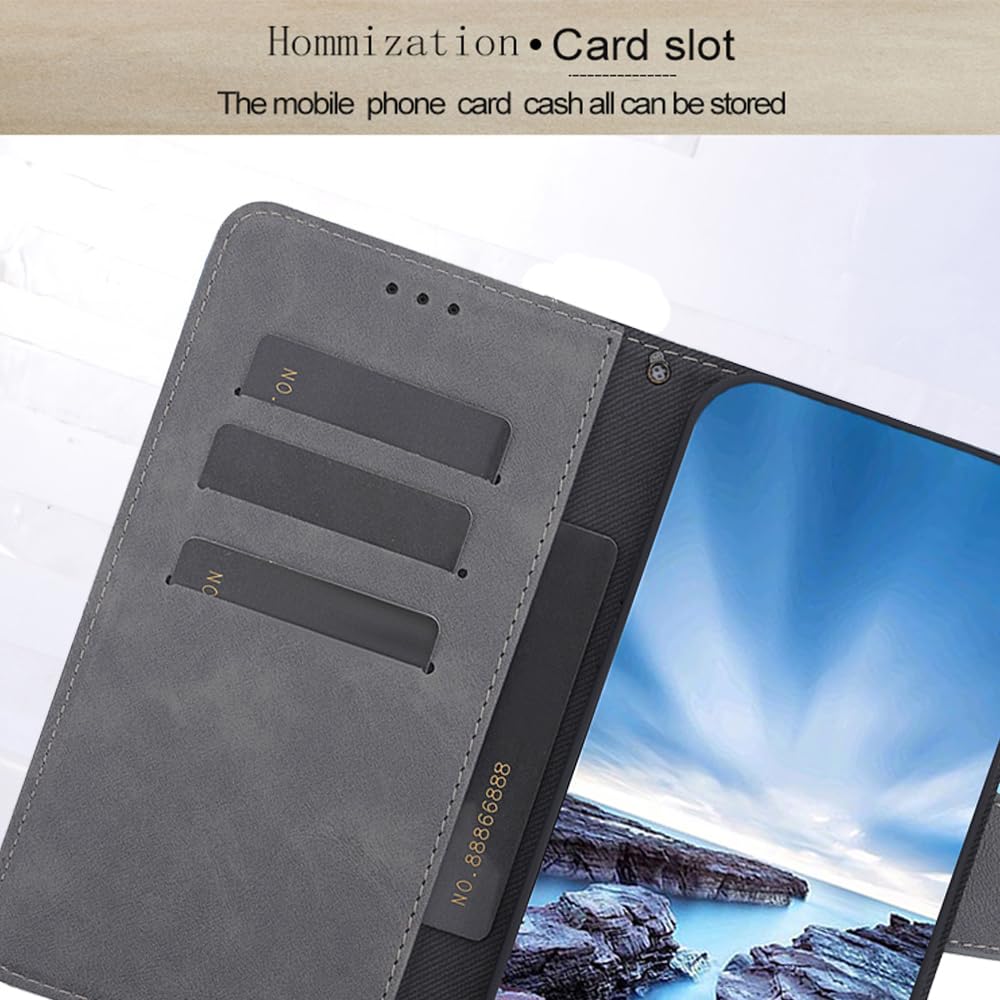 HsinchuTien Magnetic Clasp Grey Flip Leather TPU Silicone Retro