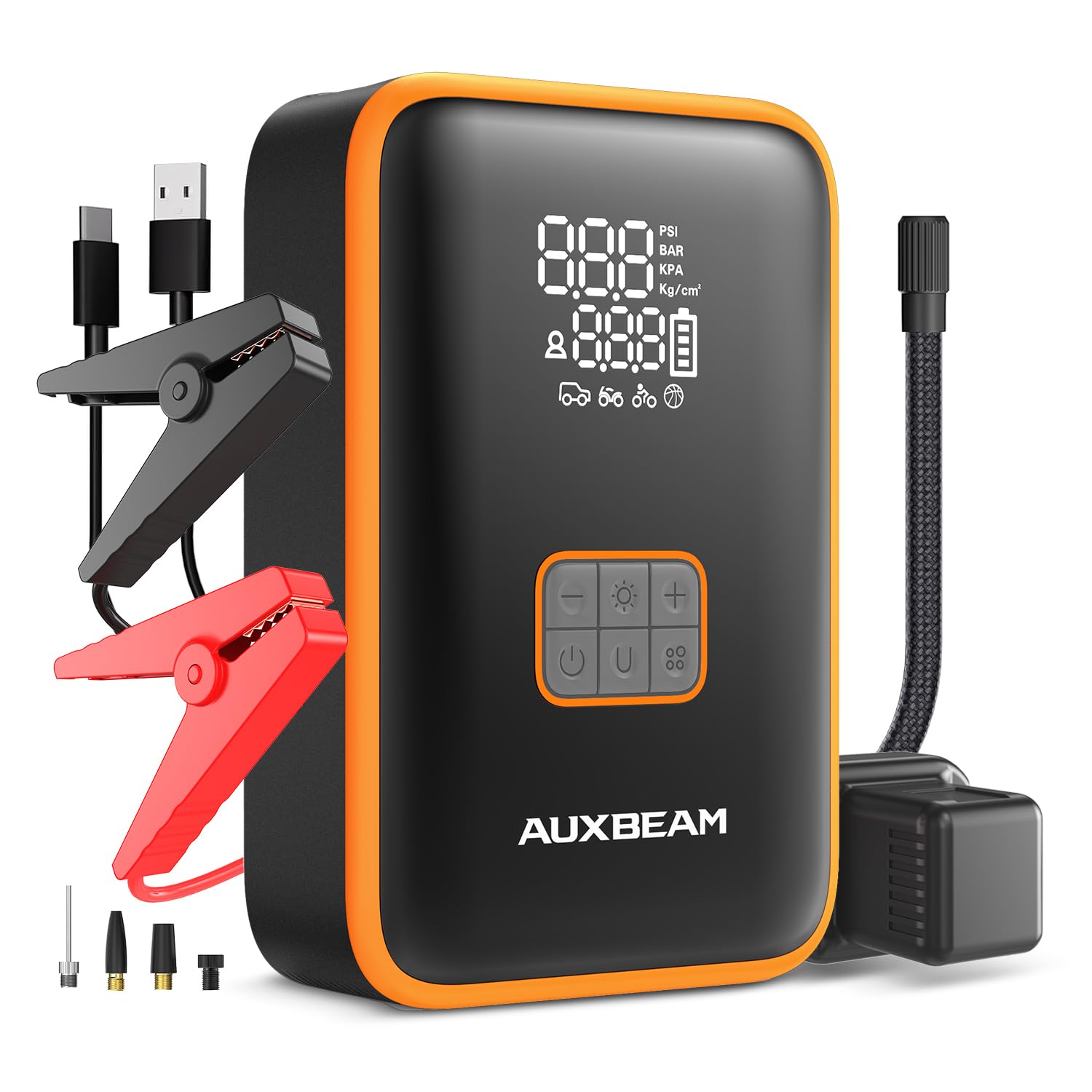 Auxbeam Jump Starter with Air Compressor, 3000A Car Battery Jumper Starter Portable (6.5 Gas/3.0L Diesel) with 150PSI Cordless Auto-Shutoff Tire Inflator, 12V Car Jump Starter for Compact Vehicle