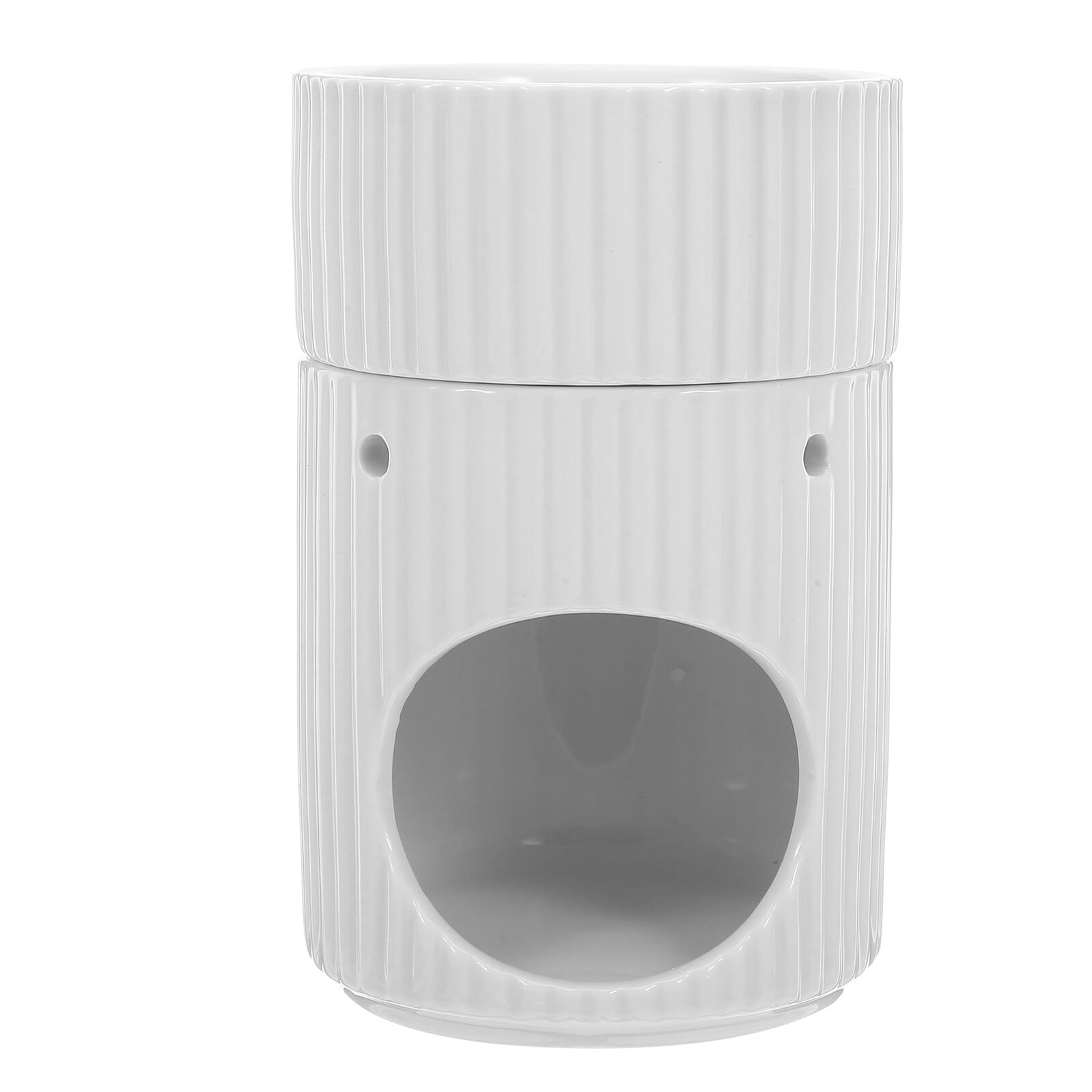 Keramik Aromatherapie Duftlampe Weiß Wachsschmelzbrenner mit Gestreiftem Design Ätherische Öl Diffusor Teelichthalter für Wohnraum Schlafzimmer Yoga Studio