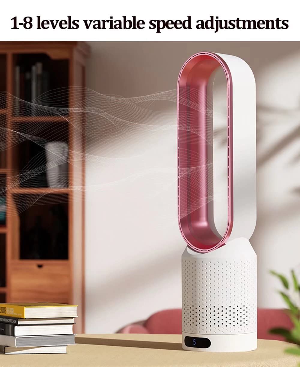 Bezostrzowy wentylator wieżowy, oscylacja 90 °, 8 prędkości, pilot zdalnego sterowania, LED Touch Sn, tryb Quiet Sp do użytku domowego i salonu