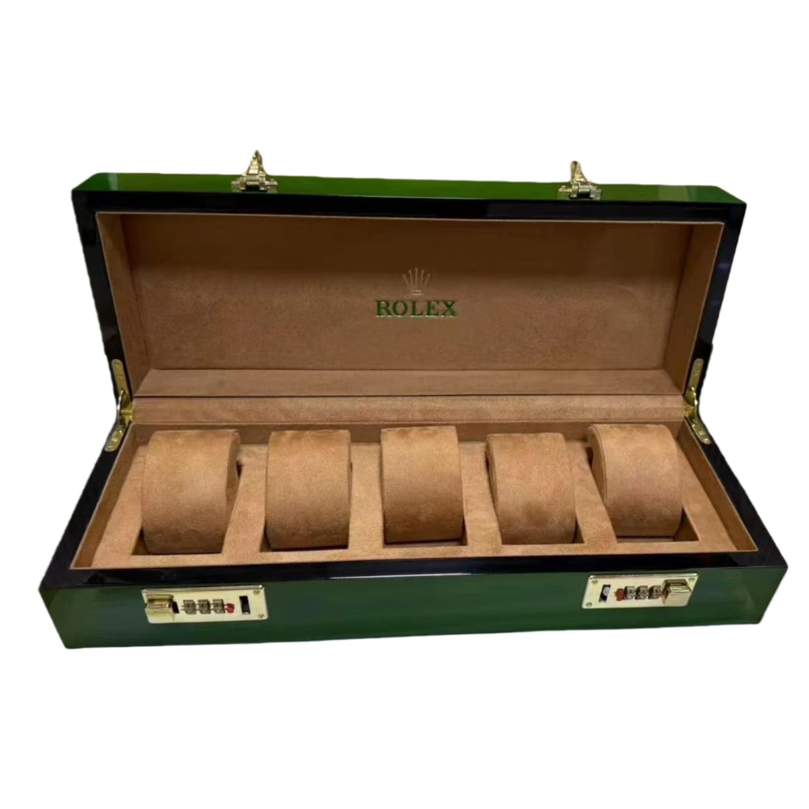 Verde Legno Scatola Orologio 5 Slot Vetrina Custodia Organizzatore Chiudibile Gioielli Cofanetto Orologio Finitura Laccata per Rolex