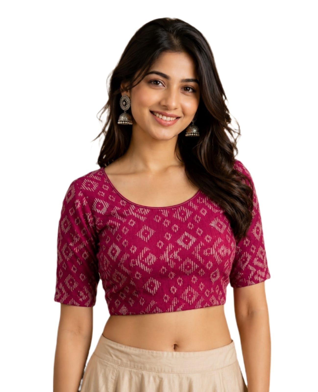 Women's Readymade Stretchable Printed Round Neck Pink Blouse-image-45