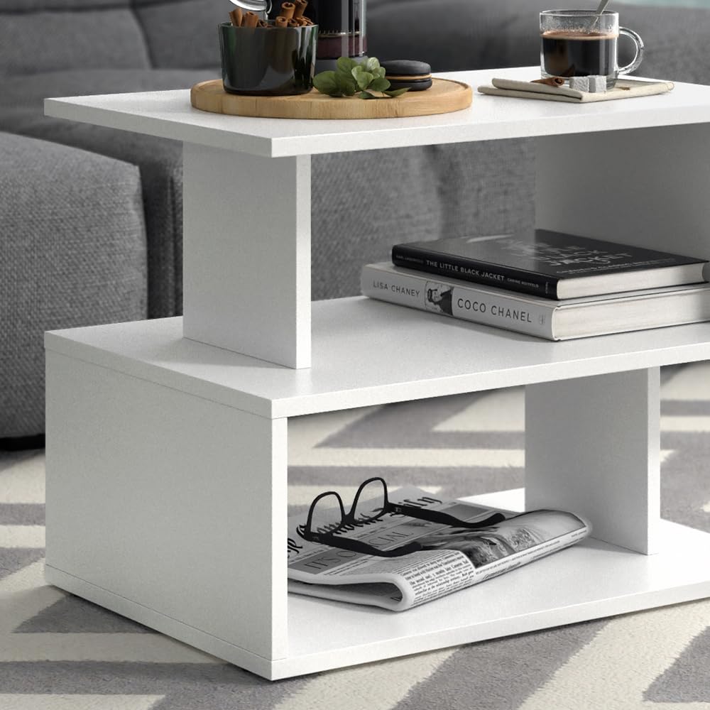 Vicco Tavolino da salotto Shelby, Bianco, 59 x 39 cm | per la conservazione di riviste e telecomandi