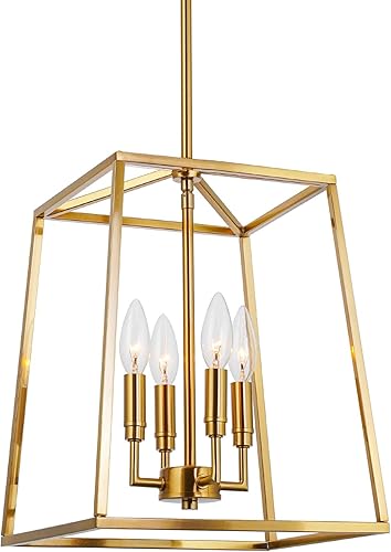 Miniatura 9 de Kira Home Bellevue - Lámpara colgante moderna de 16 pulgadas, 4 luces, lámpara de vestíbulo ajustable, detalles de latón cálido + acabado negro