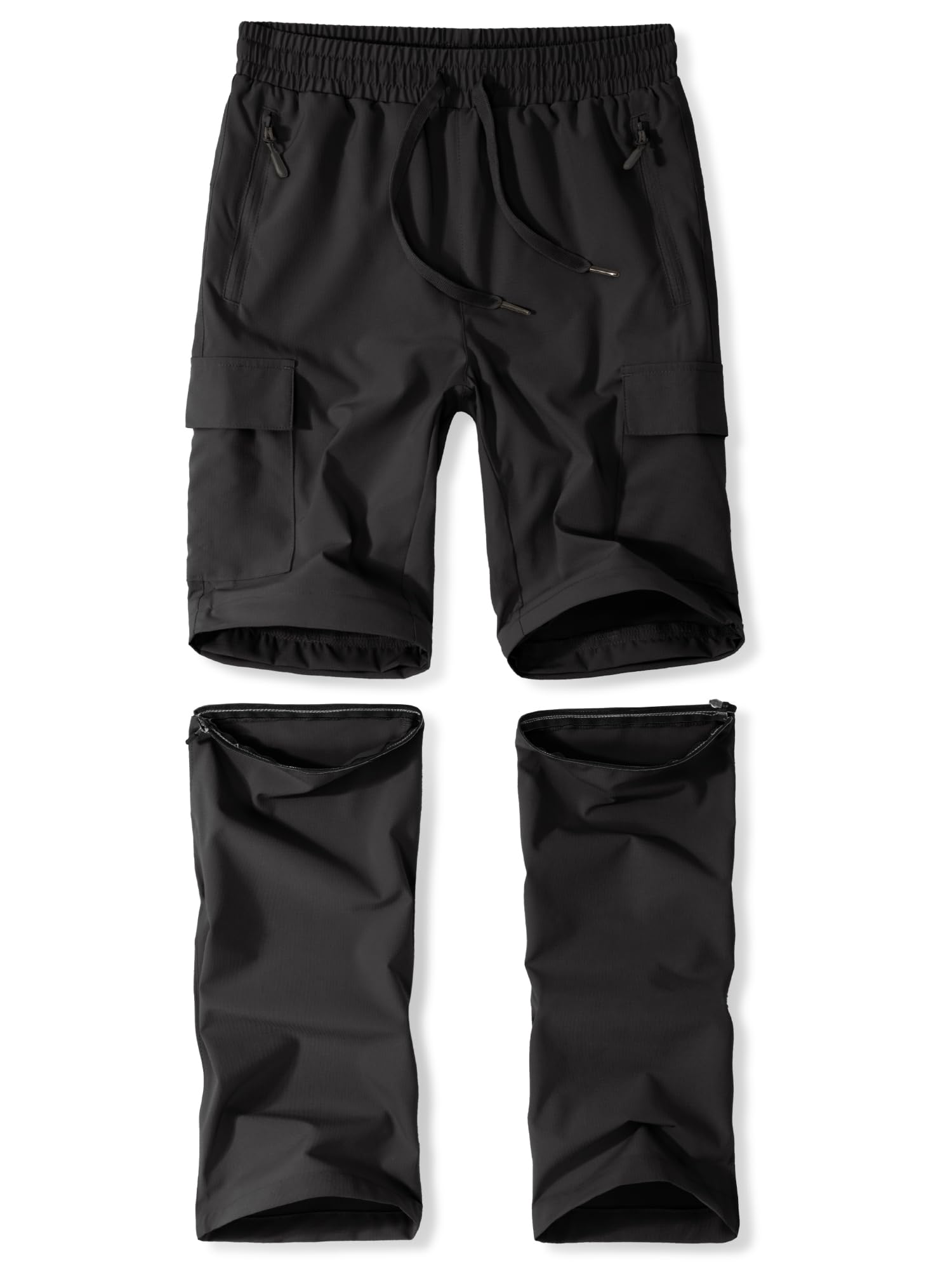 Zoofly Kinder Wanderhose Unisex Jugend 2-in-1 Zip Off Outdoorhose Trekkinghose für den Sommer Wasserdicht Leicht Schnelltrocknend Schwarz L