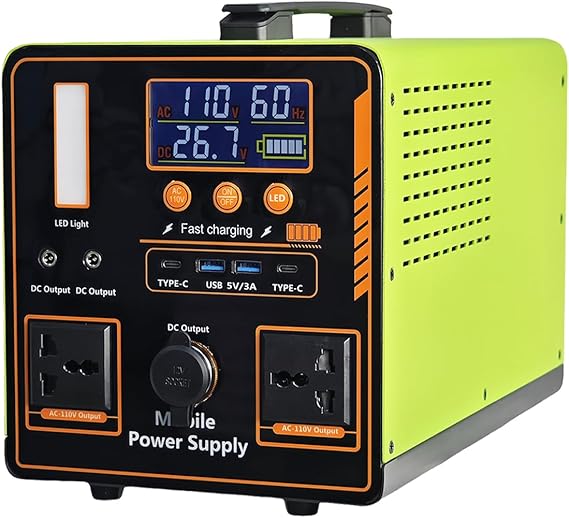 Portable outdoor camping power supply, 1115Wh backup power supply, output power 1200W, with pure sine wave 110V AC socket, suitable for outdoor camping home power outage emergency
