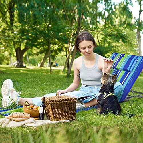 Image of Giantex Beach Chairs for Adults 2 Pack Set with Side Table, 5 Position Adjustable Folding Lawn Chair for Sunbathing, Patio Chaise Lounge Lightweight Backpack Camping Chairs (Stripe)