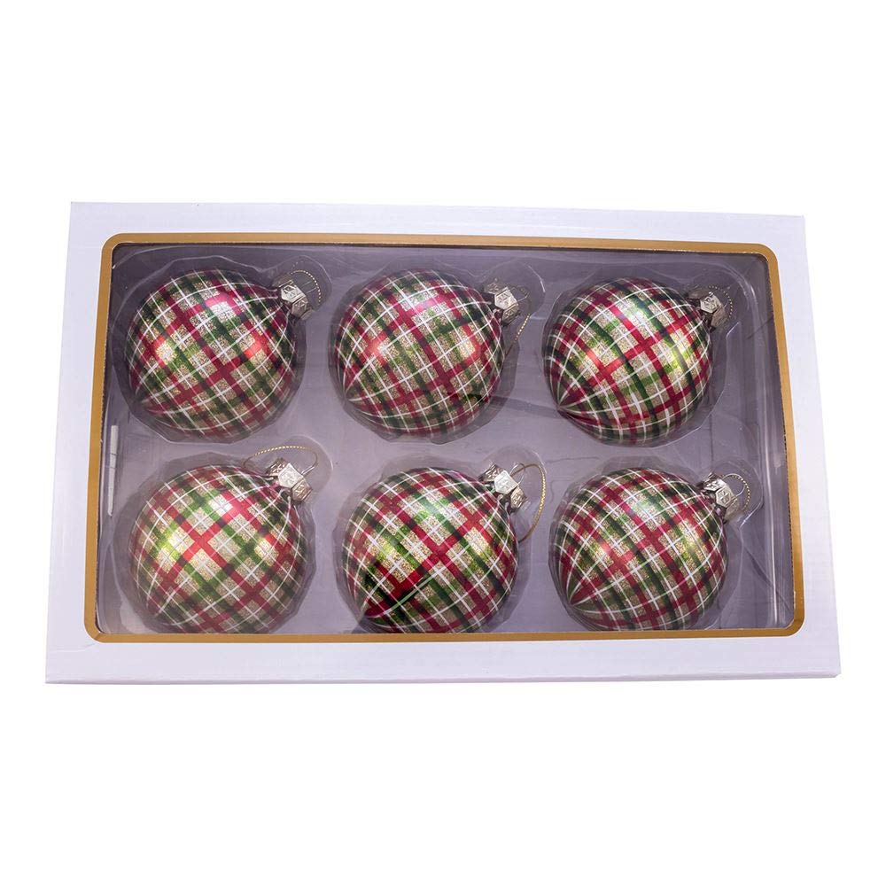 Kurt Adler Set Di 6 Palline Di Vetro Per Albero Di Natale 8 Cm - Rosso, Verde, Oro, Bianco