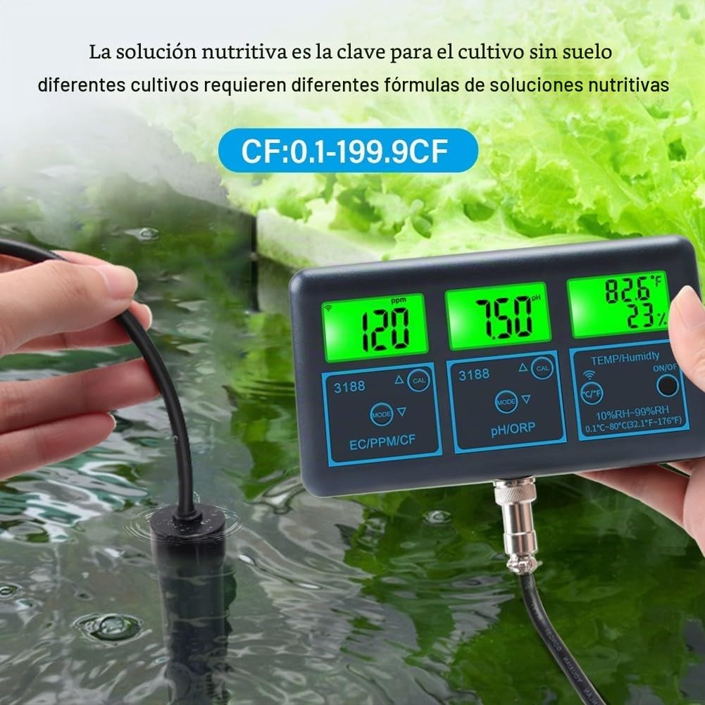 Analizador de calidad del agua 7 en 1 para piscina con cloro residual, pH, ORP, sal, temperatura, WiFi compatible con Tuya, funcionamiento por enchufe, sondas de alta precisión para piscina (UE)
