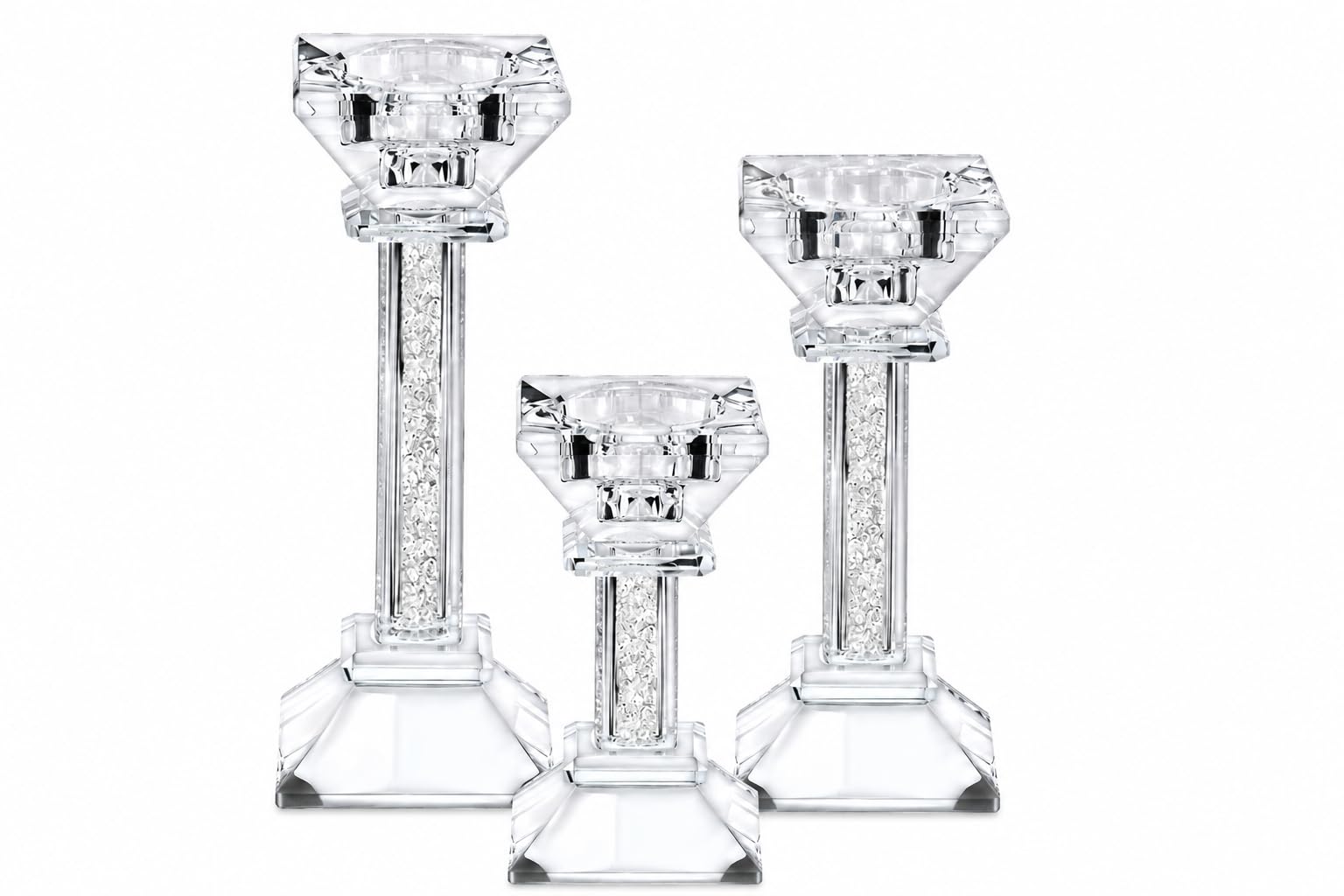 Set di 3 portacandele in cristallo, con gemme trasparenti a pilastro, centrotavola ultra elegante e moderno, decorazione per la casa per caminetto, ideale per eventi speciali, matrimoni, feste di