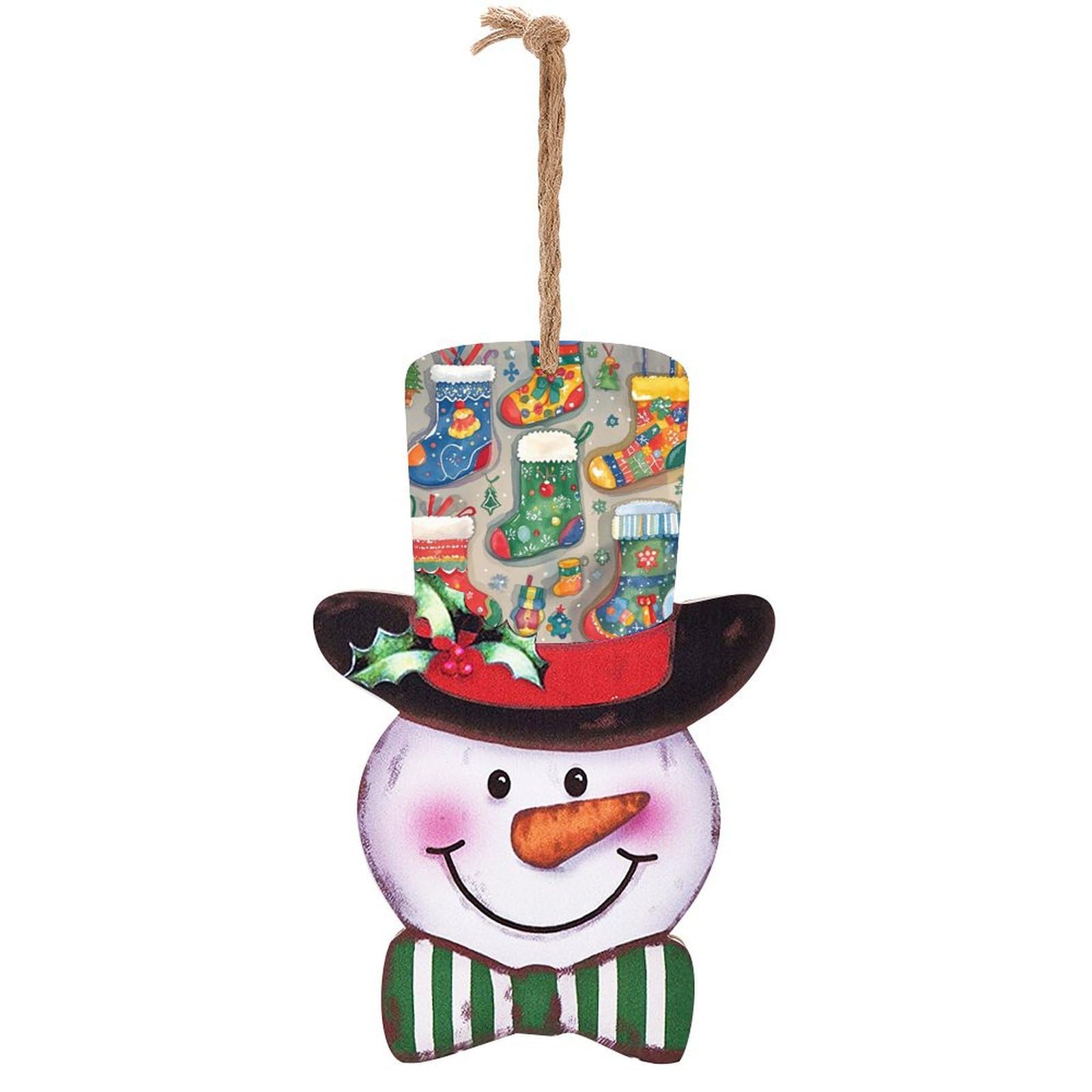 Panneau en bois de Noël bonhomme de neige et chaussettes festives de haute qualité