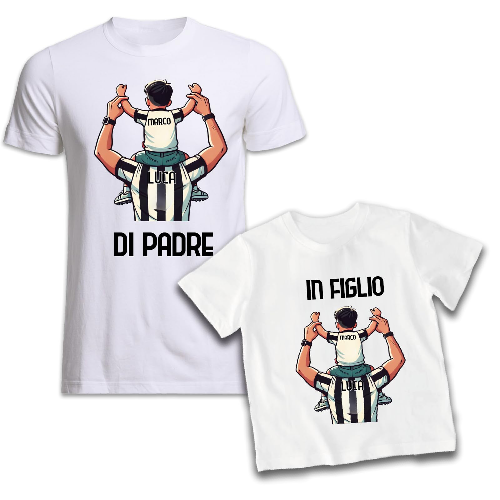 D&Vlab Coppia di T-Shirt Maglie Magliette di Padre in Figlio Idea Regalo per Il papà Squadre Tifosi Bianco Neri