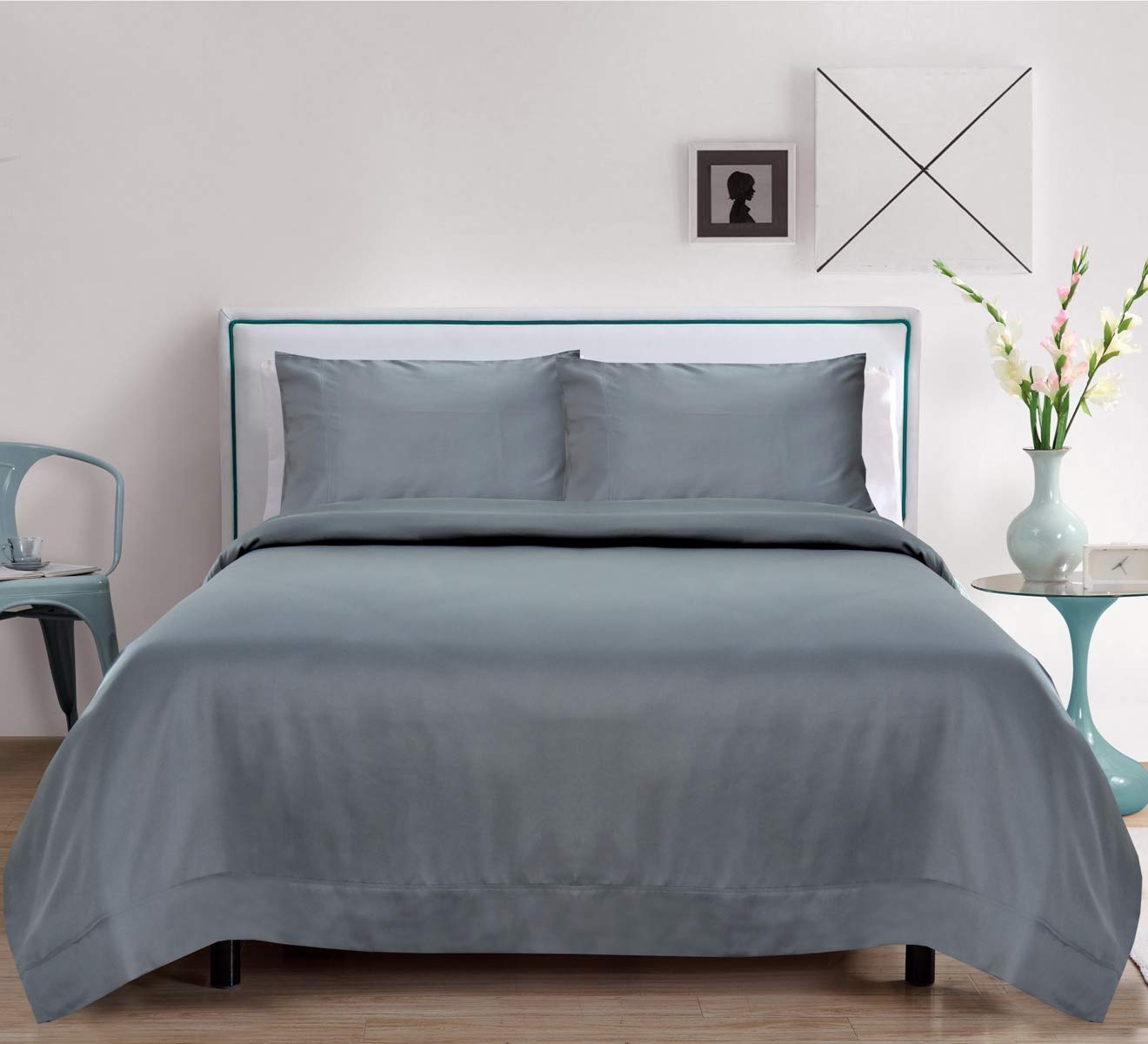 LINENWALASPremium 100% Viscose Derived from Bamboo California King Sheet Set - Ultra Soft, Breathable & Cooling, Ideal for Hot Sleepers, 16" Deep Pocket, Hotel Luxury Bedding (Charcoal Grey)