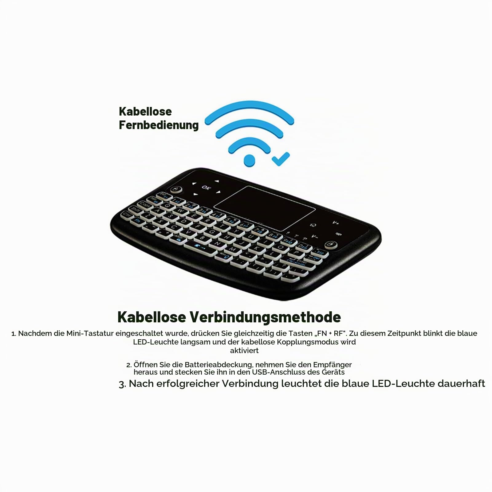 Denash 2,4 GHz Wireless-Tastatur, Hintergrundbeleuchtung Touchpad-Tastatur Fernbedienung Maus-Tastatur mit USB-Empfänger für PC, Laptop, Smart TV, HTPC