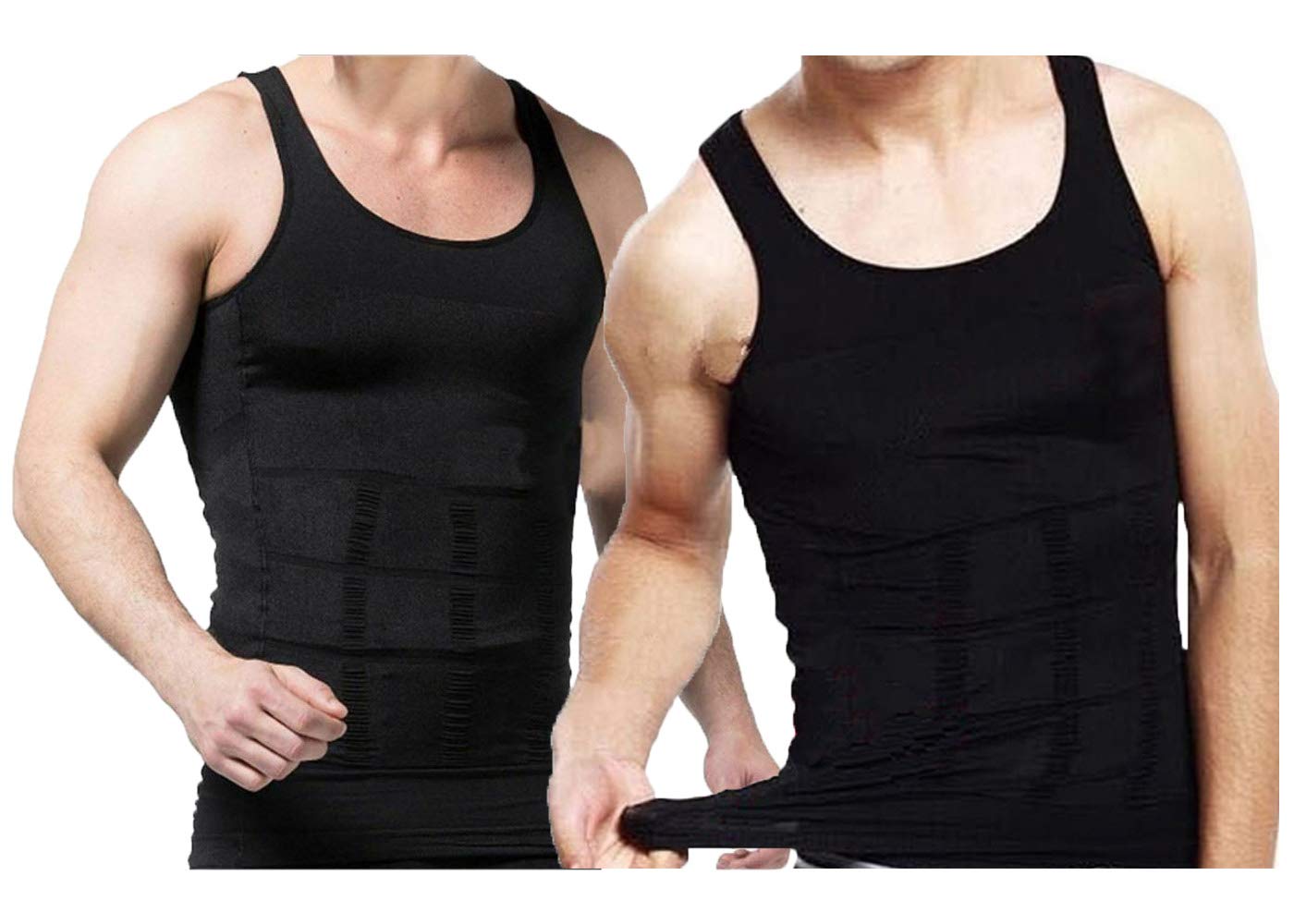 iBuylinks 2pcs Mens Compression Slimming Body Shaper Undershirt White/Black/Blue+A RFID Card Sleeve