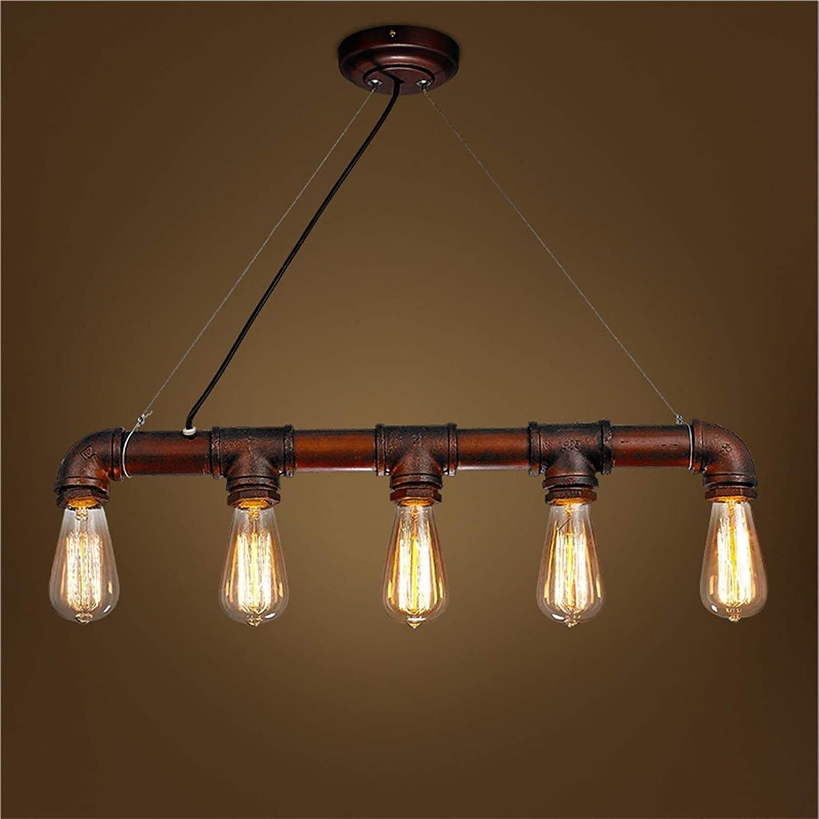 BLOOHK Industrial 5-Light Water Pipe Chandelier, Vintage Steampunk Iron Pendant Light, Height Adjustable Hanging Lamp for Dining Room, Bar Cafe