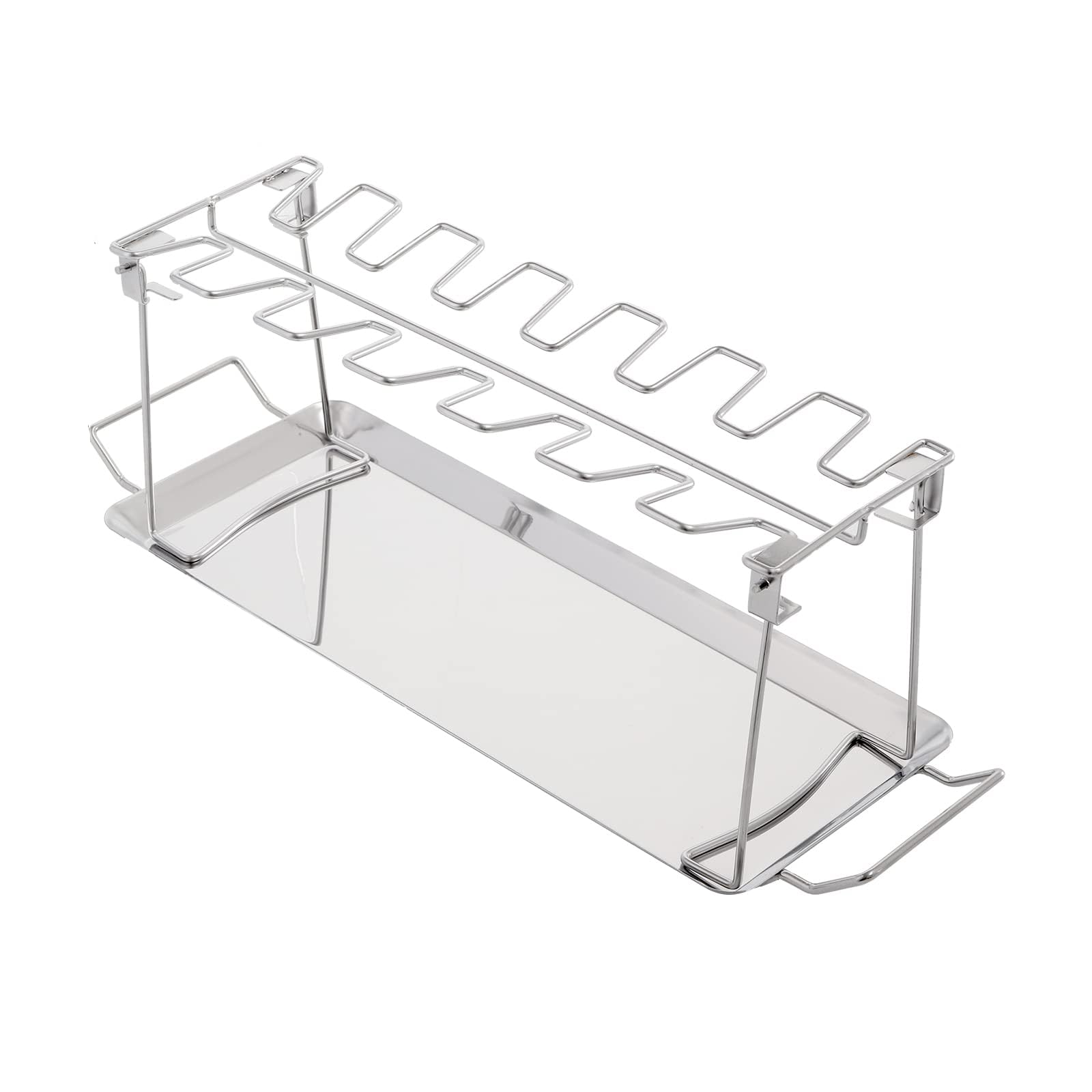 Azonee 14 Slots Chicken Leg Wing Rack, , Stainless Steel Display Roaster Stand with Tray, Metal Grill Rack for Poultry, Vegetables, BBQ, Picnic, Dishwasher Safe
