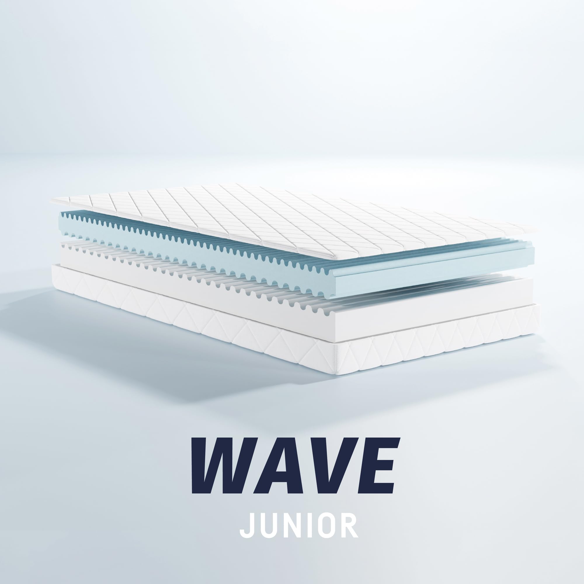 Julius Zöllner Jugendmatratze Wave Junior – Hochwertige Juniormatratze, Atmungsaktiver Kaltschaumkern mit Wellenprofil, OEKO-TEX Standard 100, Made in Germany, Größe 120x200cm