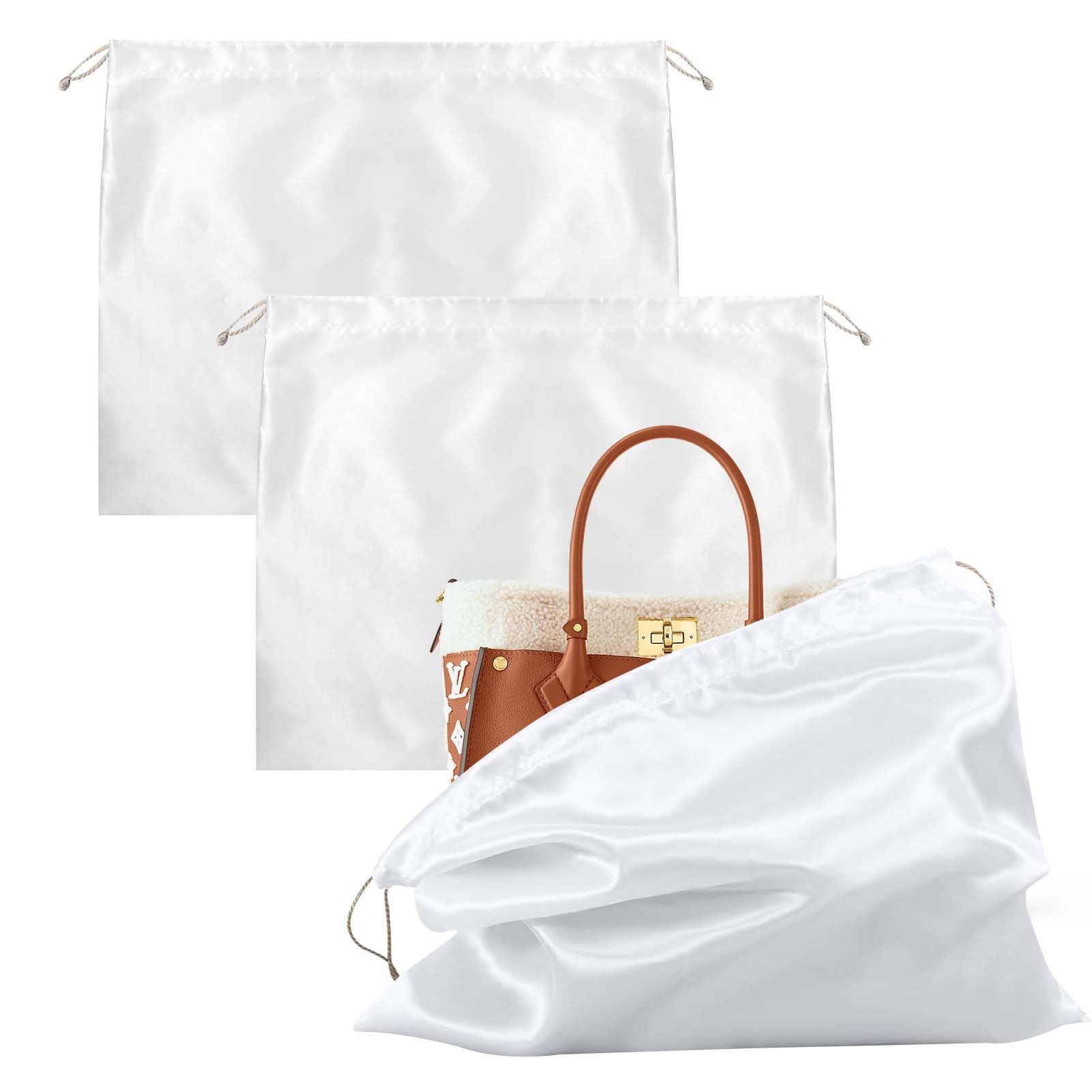 Solbrezeni White 2 Pack Dust Bags For Handbags, Silk Handbag Dust Bags With Drawstring, Handbag Storage Solutions, Purse Dustproof Bag For Handbags Clothes, Purses Shoes