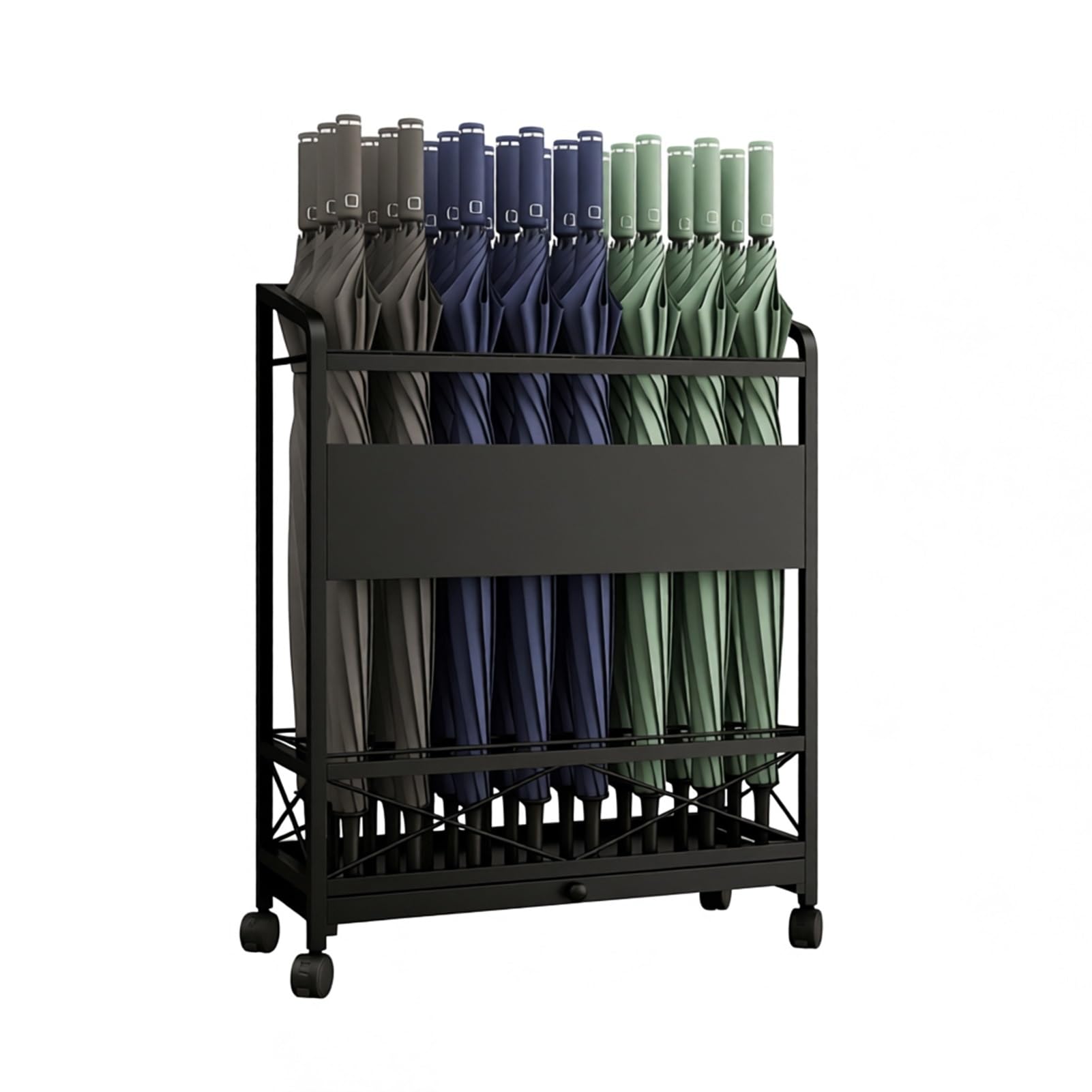 Umbrella Rack, Independent Umbrella Storage Organizer, Stand for Canes with Wheels, for Entrance, Office, Home, Hotel Store (Black, 80 x 23.5 x 70 cm)