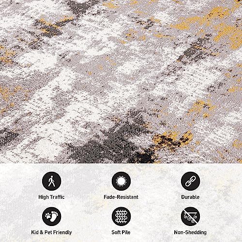 Modern Abstract Yellow Area Rug 5' x 7' - Stain Resistant - for Rugshop Tralee
