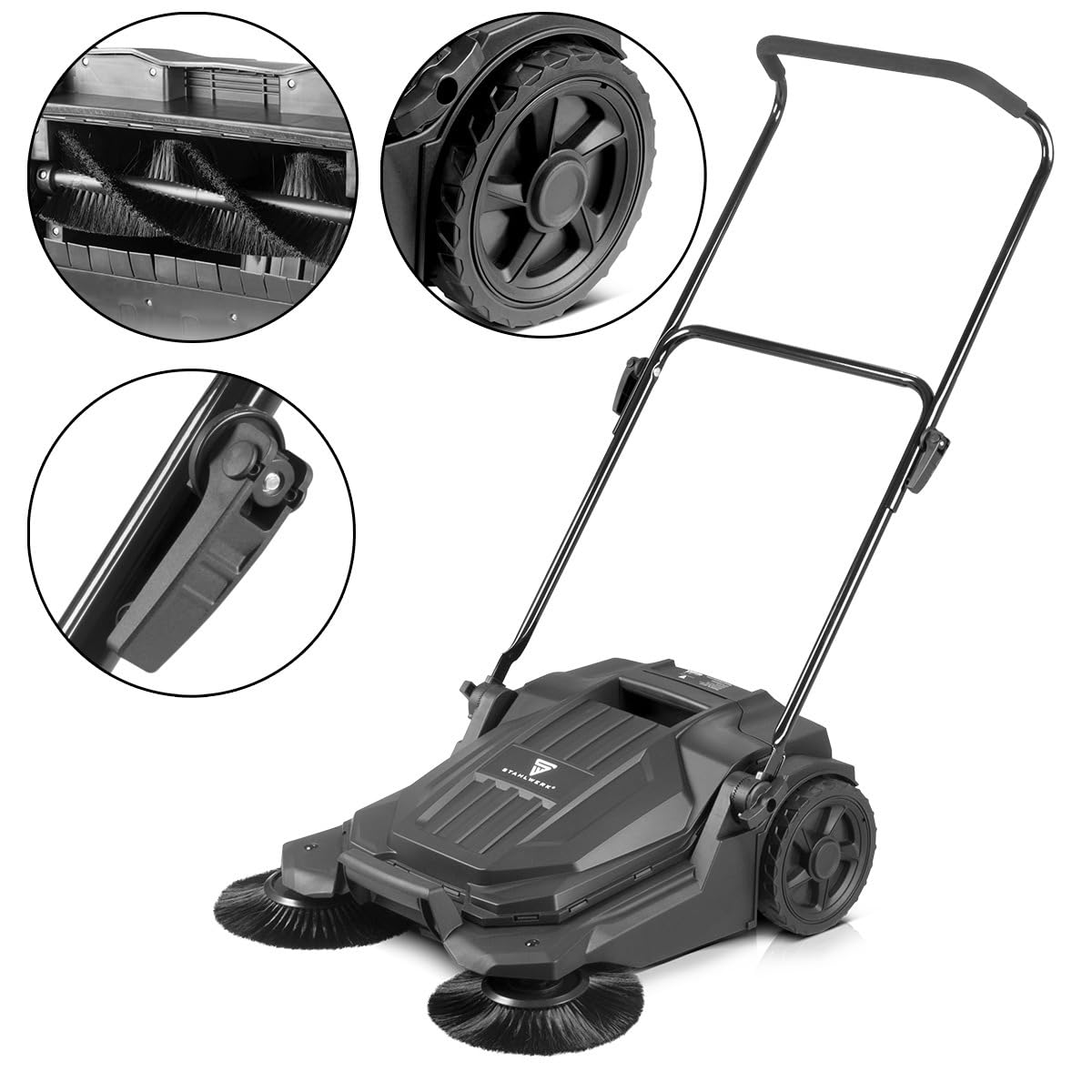 STAHLWERK Spazzatrice SL-20 ST con larghezza di 650 mm e capacità di 20 l, spazzatrice manuale a terra | Spazzatrice manuale con 2 spazzole