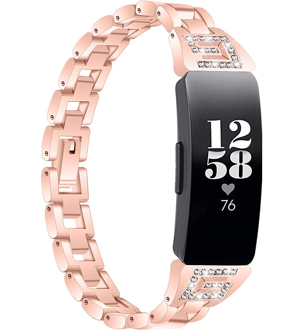 Compatible with Fitbit Inspire & Inspire HR Fitness Tracker Bling Diamond Strap Women Metal Bracelet Wristbands Jewelry(Silver)-image-22