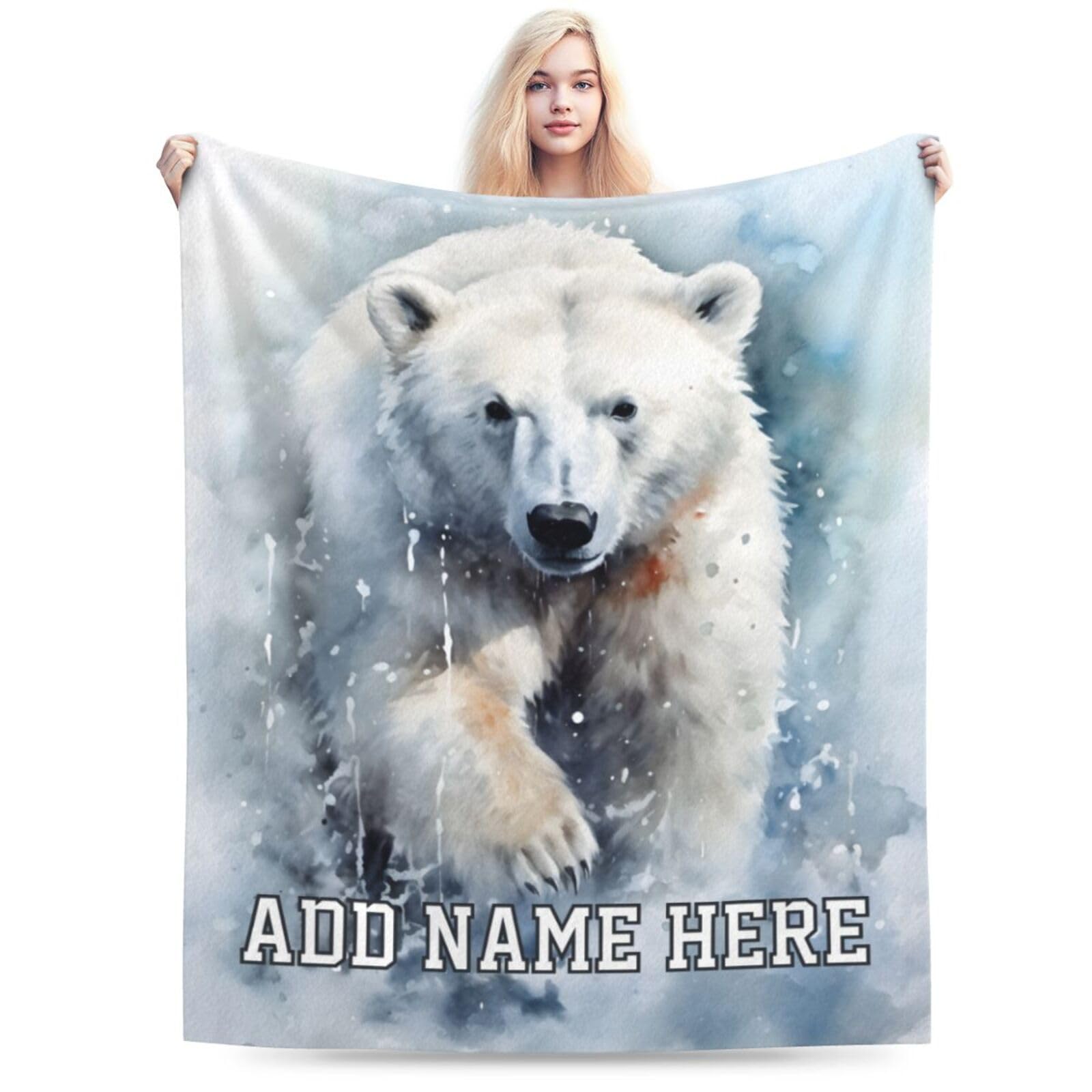 QZLAN Personalized Polar Bear Blanket Custom Gifts