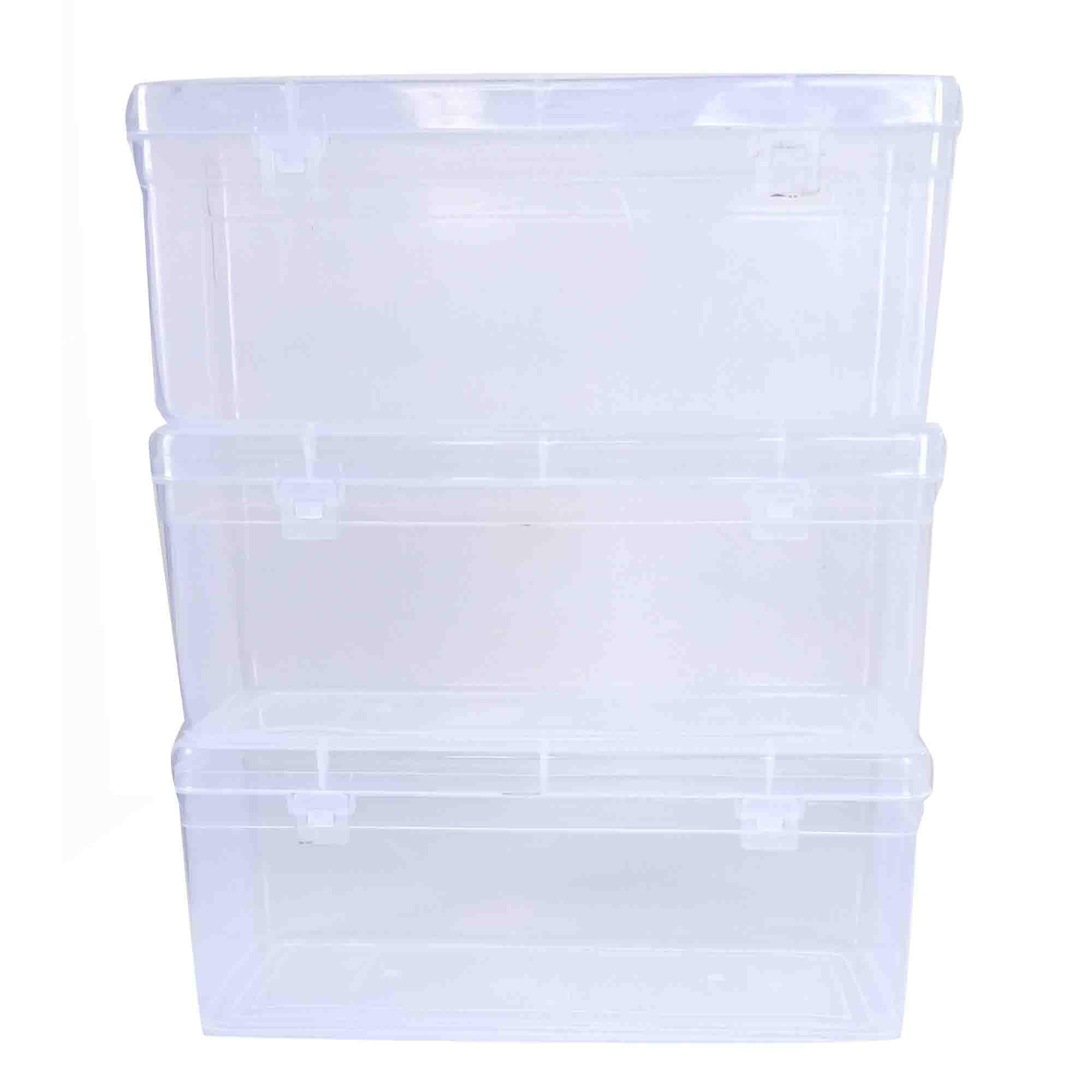 Feliz Sunrise Clear Plastic Medium Rectangular Storage Box Size 8.75 x 3.75 x 3.5 inches (Set of 3)