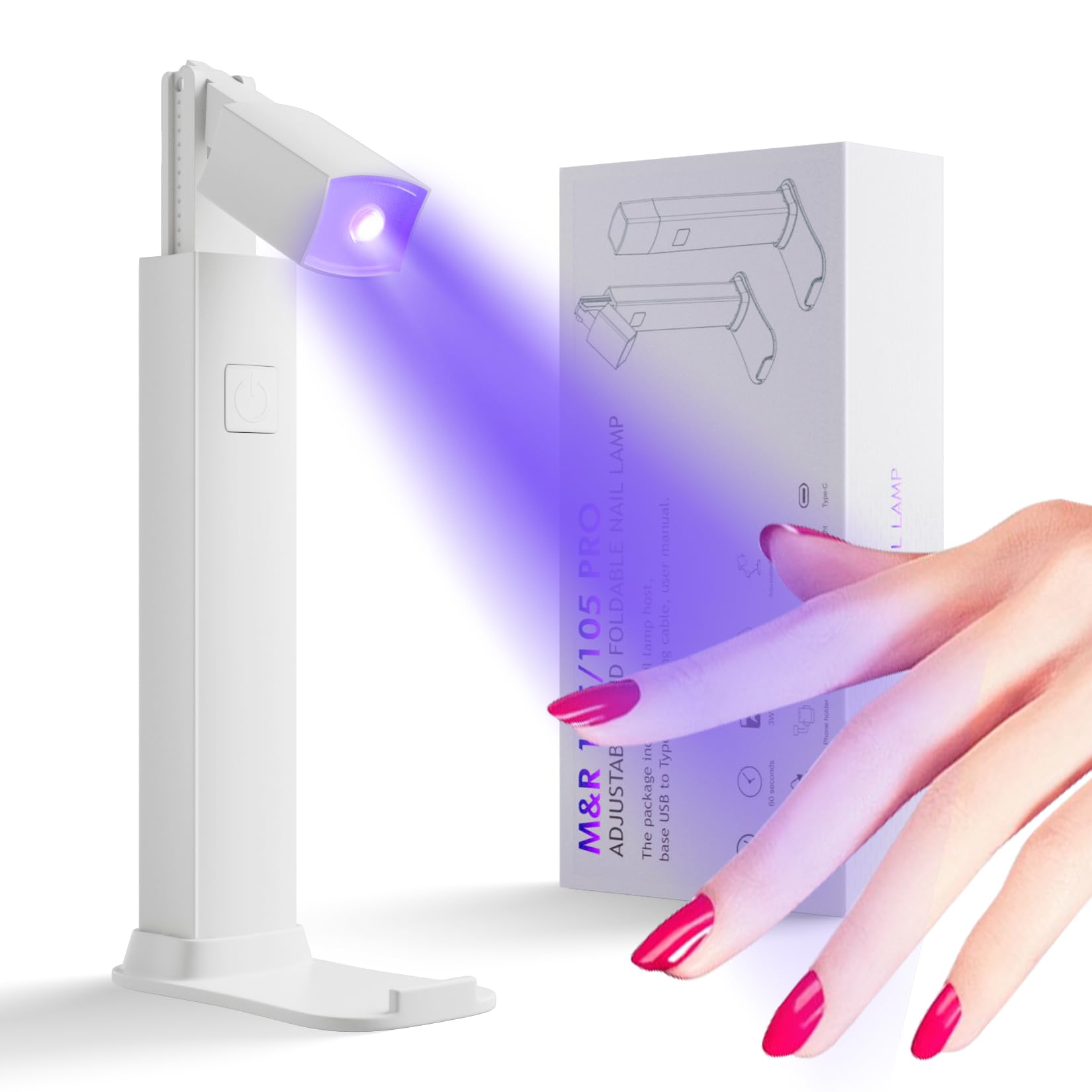 ranrose Mini UV Light for Gel Nails - Portable Mini Nail Lamp,3W Handheld UV Light for Nails L Shape Nail Dryer Retractable Led Light for Resin Curing with Base for Nail Home Salon (White)