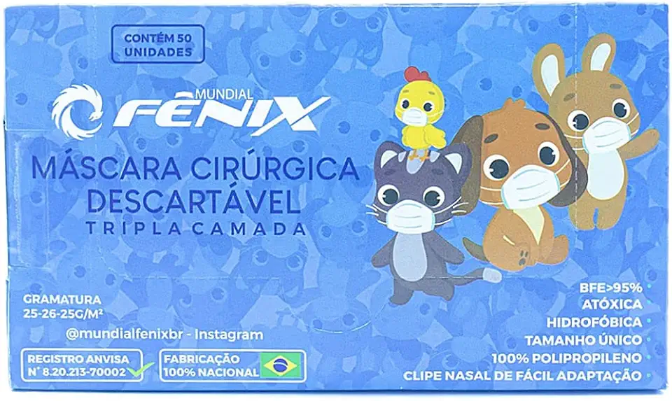Máscara Cirúrgica Descartável Tripla INFANTIL Branca com 50 unidades