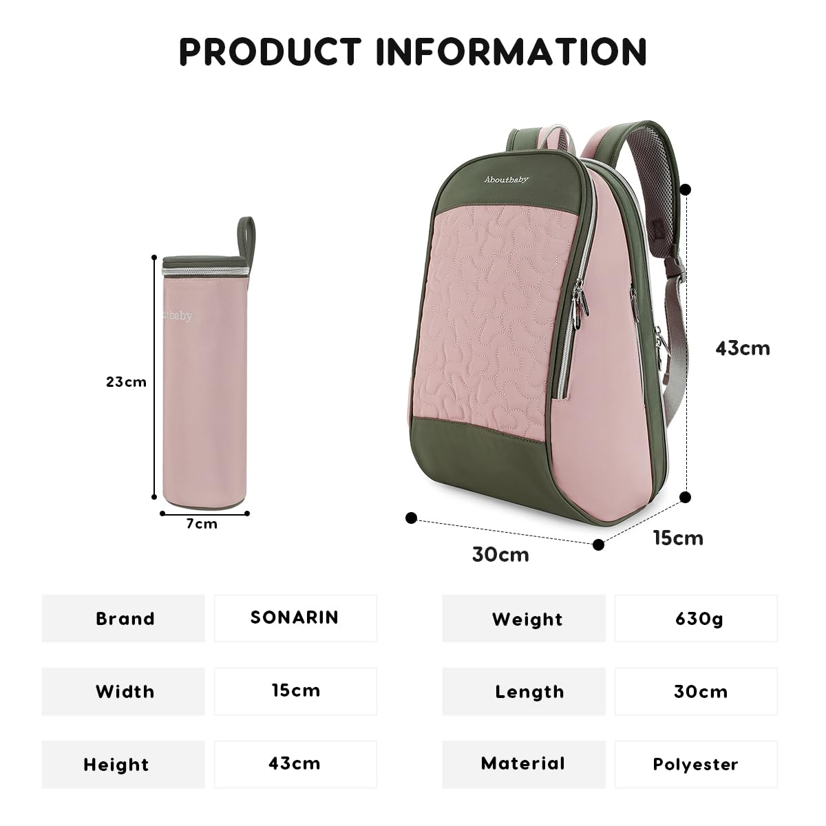SONARIN Grande Capacità Pratico Zaino Fasciatoio,Borsa per Pannolini Multifunzionale Zaino Mamma Neonato Borsa Fasciatoio da Viaggio Portatile con Borsa per Bottiglia