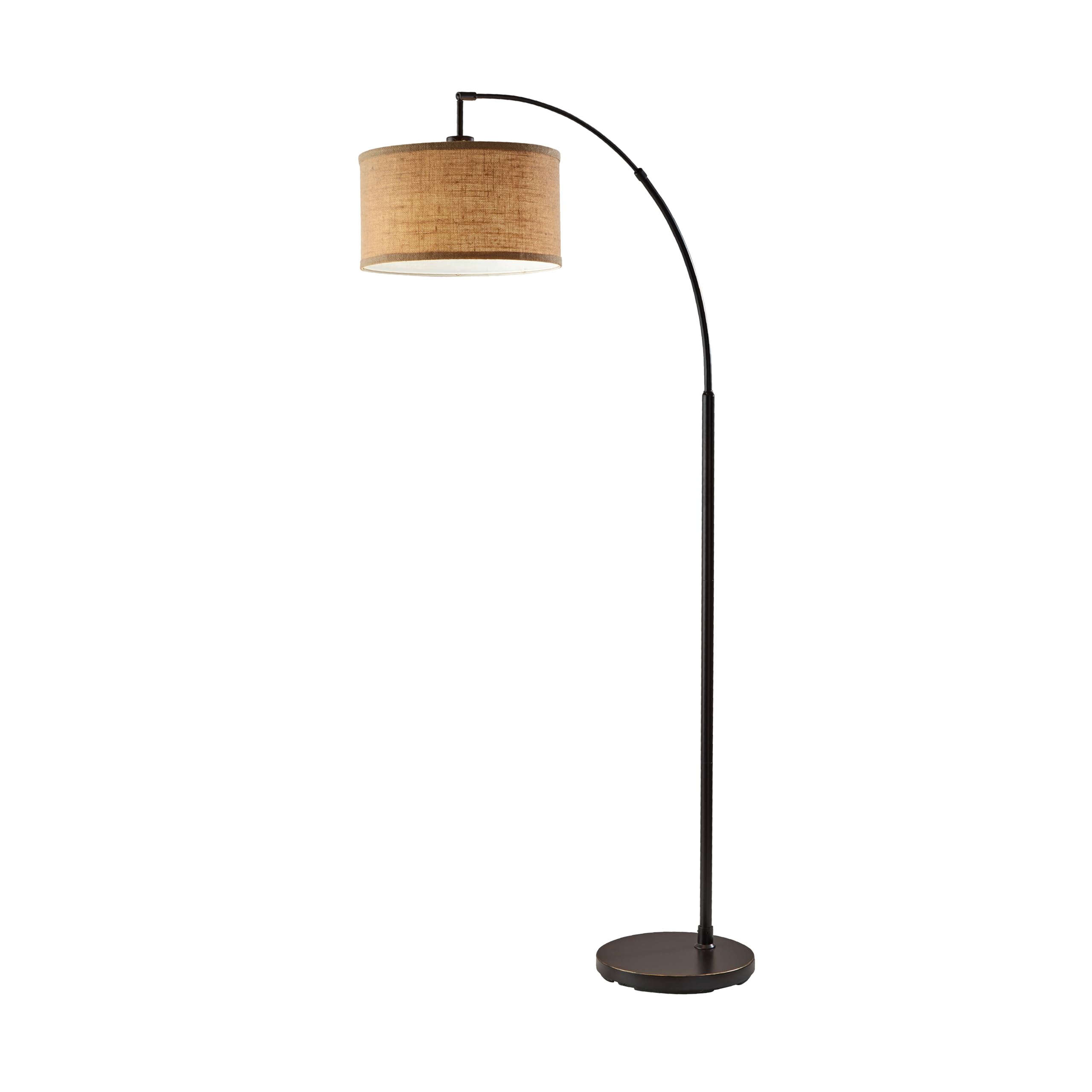 Adesso Simplee Arc Floor Lamp, 68” Tall Antique Bronze Base, Round Burlap Shade - Convenient Overhead Lighting for Living Room, Nursery, Bedroom or Office
