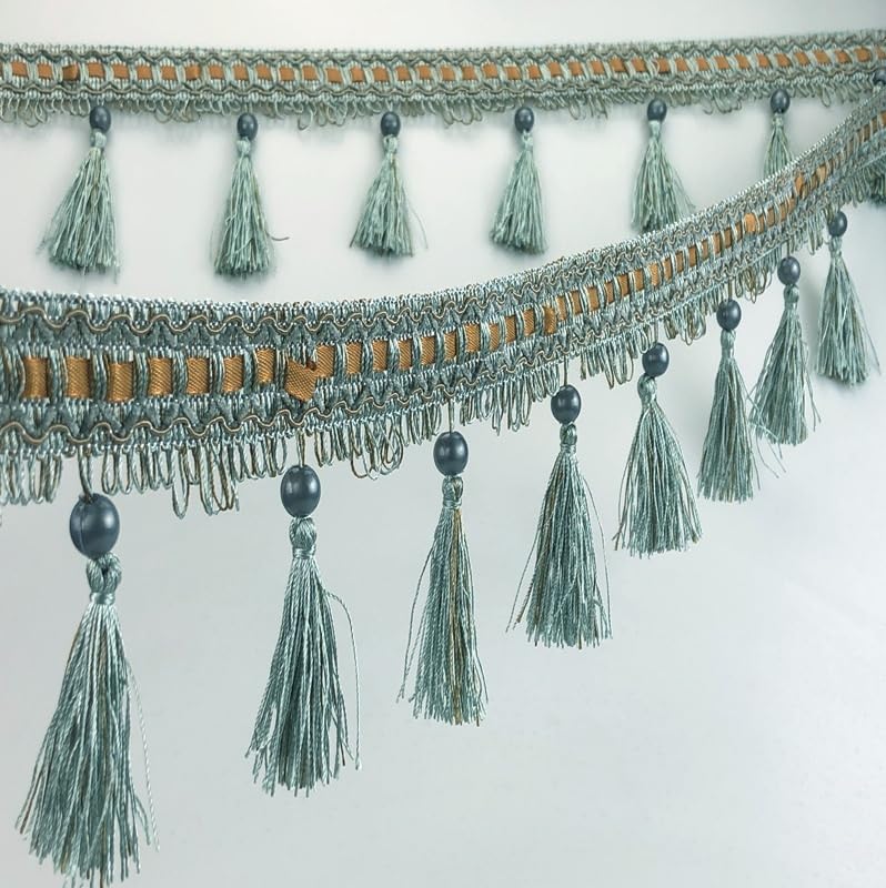 Bordure en polyester à franges perlées de 12 mètres, 1 pièce(Hole blue)