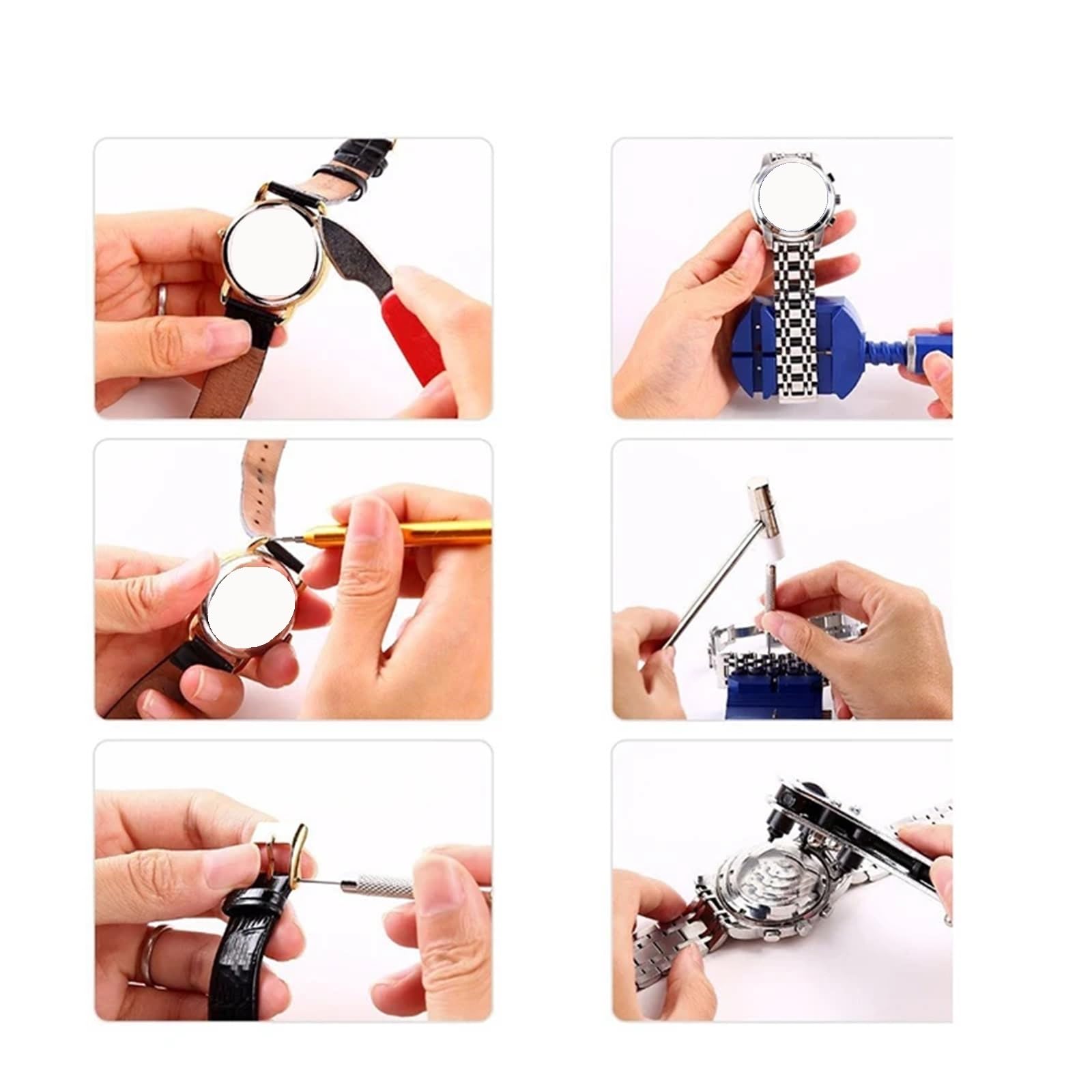 Uhrenreparaturset 158PCS Uhr Reparatur Tools Kit Uhr Uhrmacher Link Pin Auflösen Gehäuse Set Opener Frühling Bar Remover Batterie Ersatz Für Uhrenreparaturen
