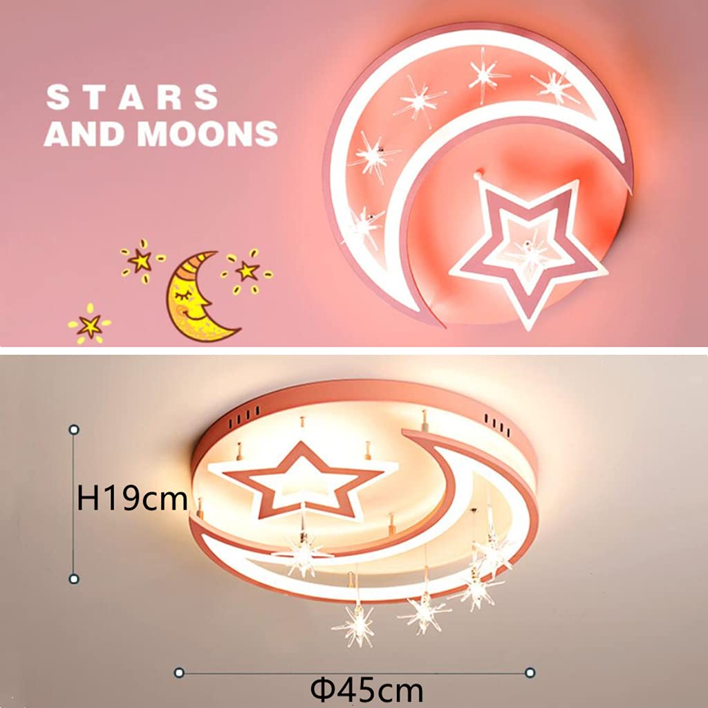 Plafoniera A LED Dimmerabile Stelle Luna Luci Per Bambini Con Telecomando Camera Da Letto Sala Da Pranzo Lampada Da Soggiorno Illuminazione Da Interno Lampadario Metallo Paralume Acrilico,45cm