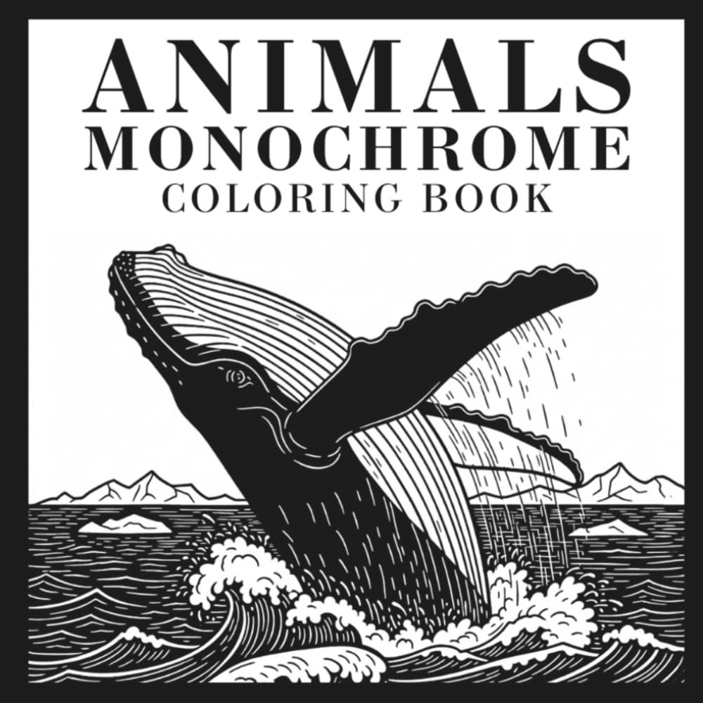 Animals Monochrome Coloring Book: 40 Relaxing Black and White Coloring Pages for Adults and Teens