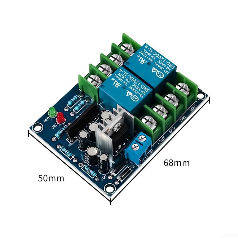 Circuito di protezione per altoparlanti a doppio canale da 10 A con ritardo di accensione di 3 secondi, indicatore blu e regolatore di tensione, per amplificatori audio e sistemi Hi-Fi fai da te