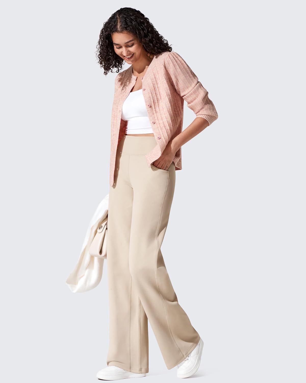 G4Free Fleece Lined Pants Women Wide Leg Work Trousers with Pockets High Waisted Sweatpants for Casual Dress Winter - Image 6