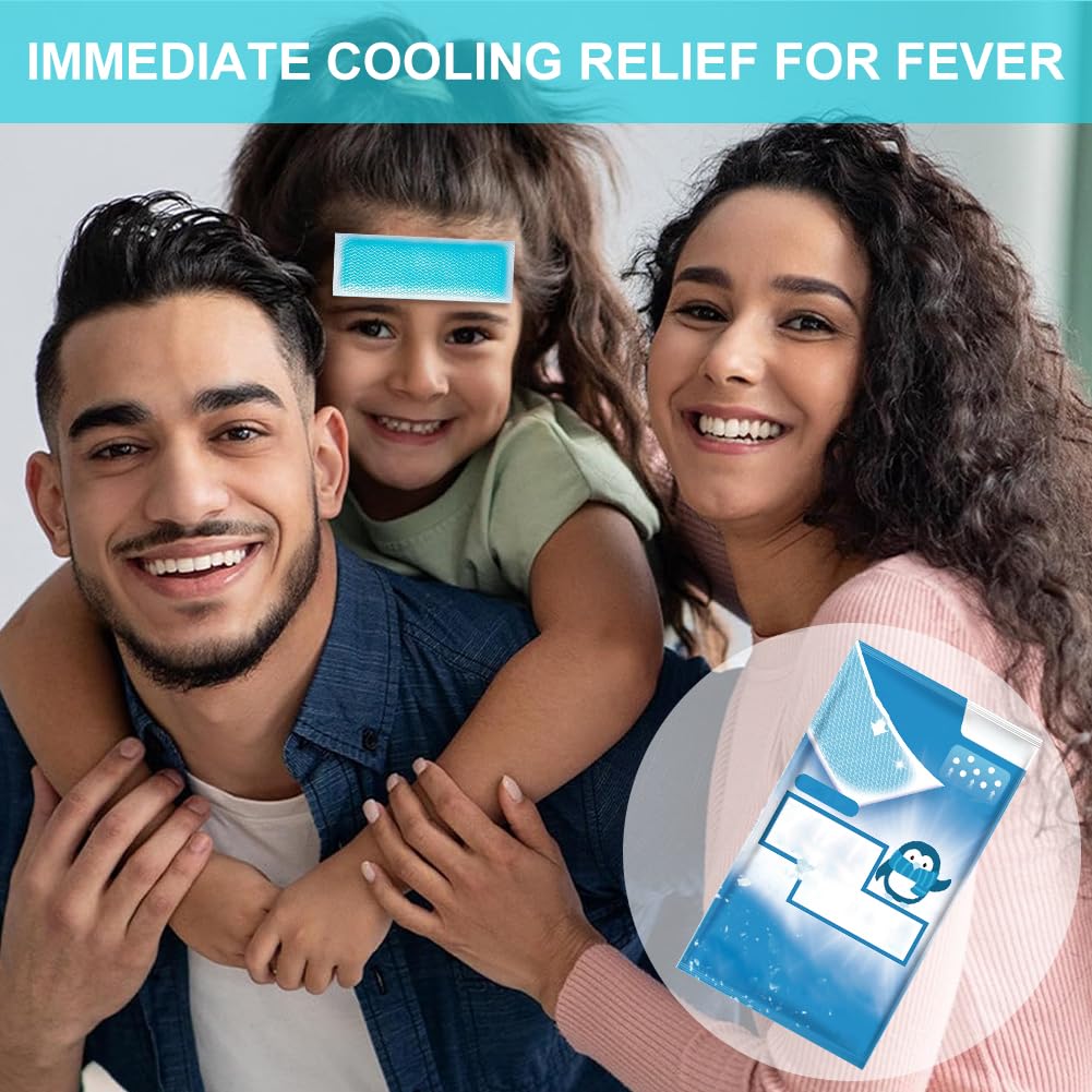 30 Hojas de Parches Refrescantes para la Fiebre para Niños, Tiras Refrescantes para la Frente,Almohadillas de Gel Refrescante,Parche De Enfriamiento,para Niños y Adultos