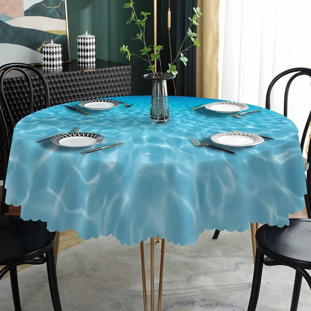 AOYEGO Blue Sea Table Cloth Underwater World Clear Sparkling Water Broad Nature Vision Round Tablecloth 60 Inch for Dining Room, Party, Banquet