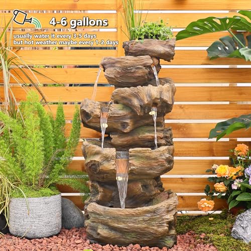 405-H-Outdoor-Garden-Water-Fountain-5-Tiers-Large-Cascading-Rock-Natural-Waterfall-Fountain-Outdoor-Fountain-Resin-Imitation-Wood-with-LED-Lights-for-Garden-Patio-Porch 405 H Outdoor Garden Water Fountain 5 Tiers Large Cascading Rock Natural Waterfall Fountain Outdoor Fountain Resin Imitation Wood with LED Lights for Garden Patio Porch