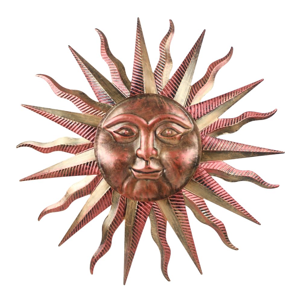 VEWOGARDEN Metal Sun Wall Decor 28" Large Outdoor Hanging Wall Art for Patio Farmhouse Garden Living Room Bedroom Decorations, Copper