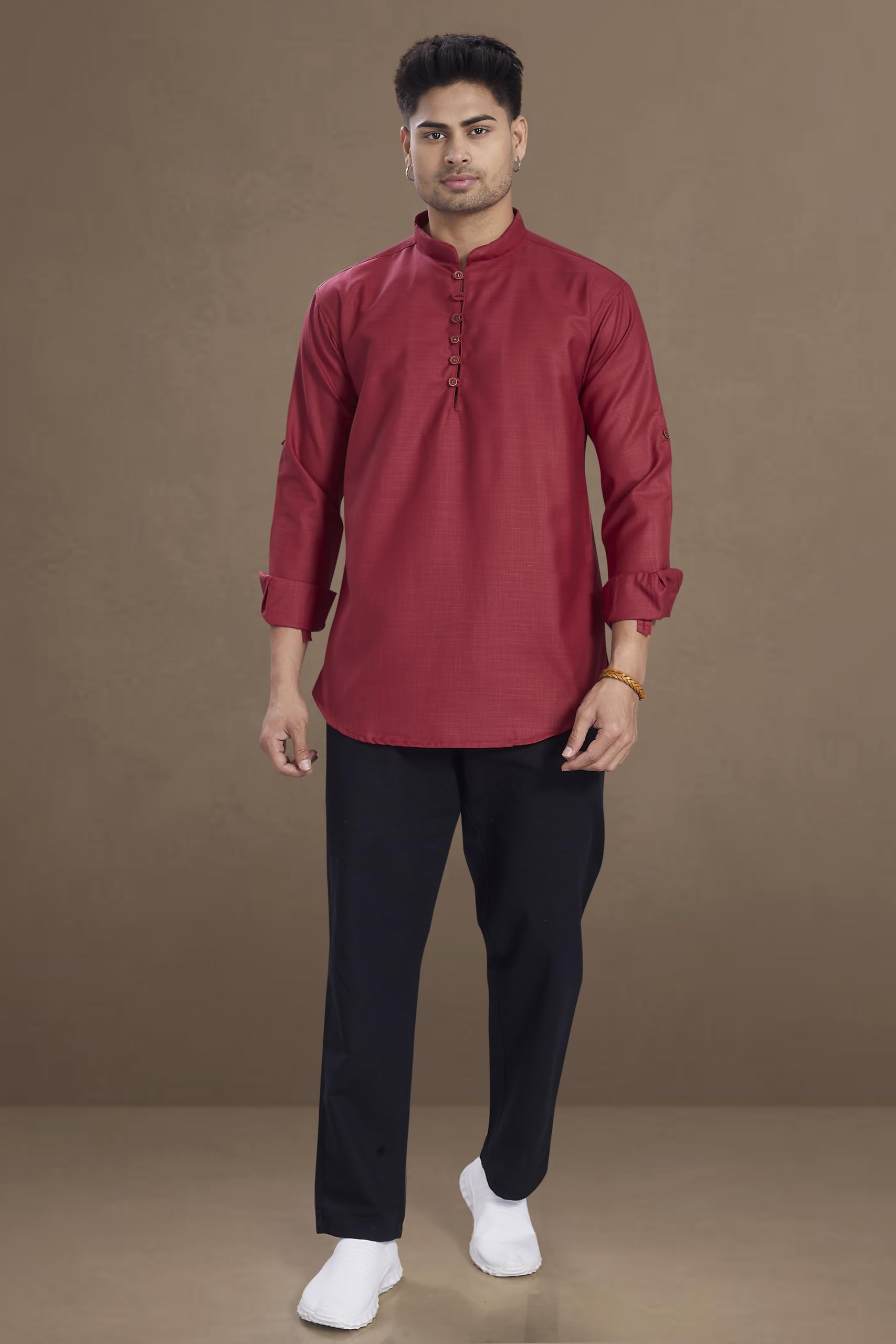 Divisive Men's Cotton Relaxed Fit Short Kurta (Dkrt1064_S_Maroon)