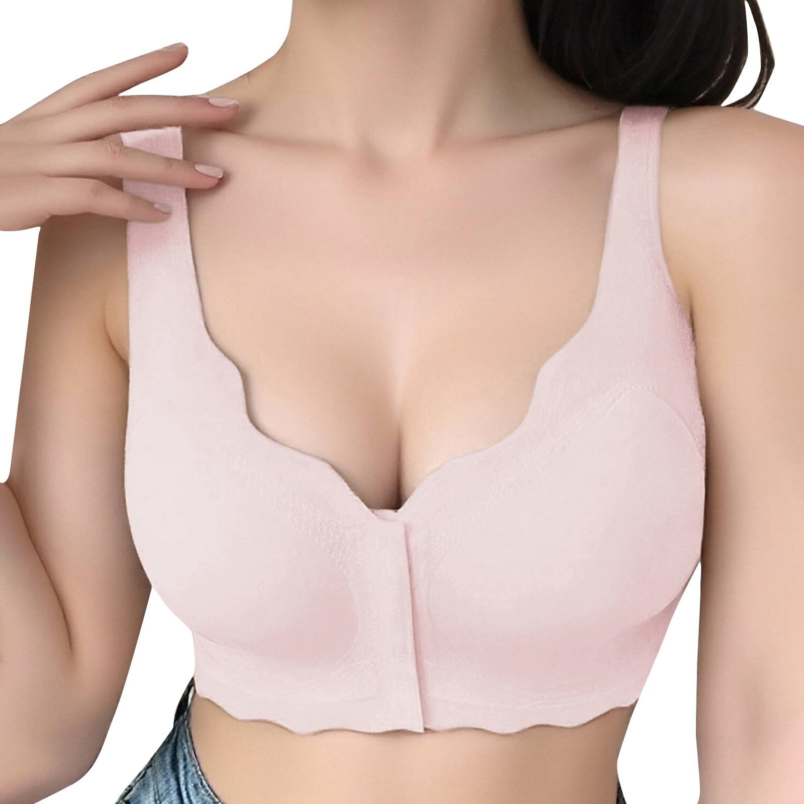 Wireless Jelly Bra for Women No Underwire Push Up Full Coverage Seamless Bralettes High Support Comfort Scalloped Bra