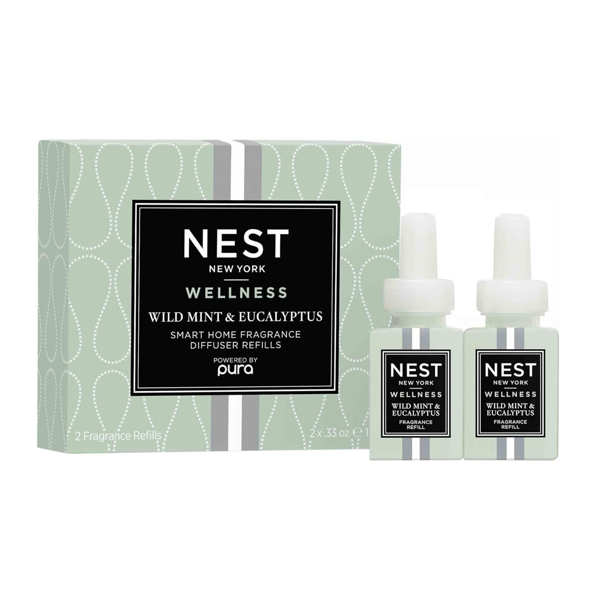 NEST New York Smart Home Fragrance Diffuser Refill Smart Vials, Wild Mint & Eucalyptus - Set of 2 - Designed for NEST x Pura 3 and NEST x Pura 4 Diffusers - Cruelty Free, Vegan