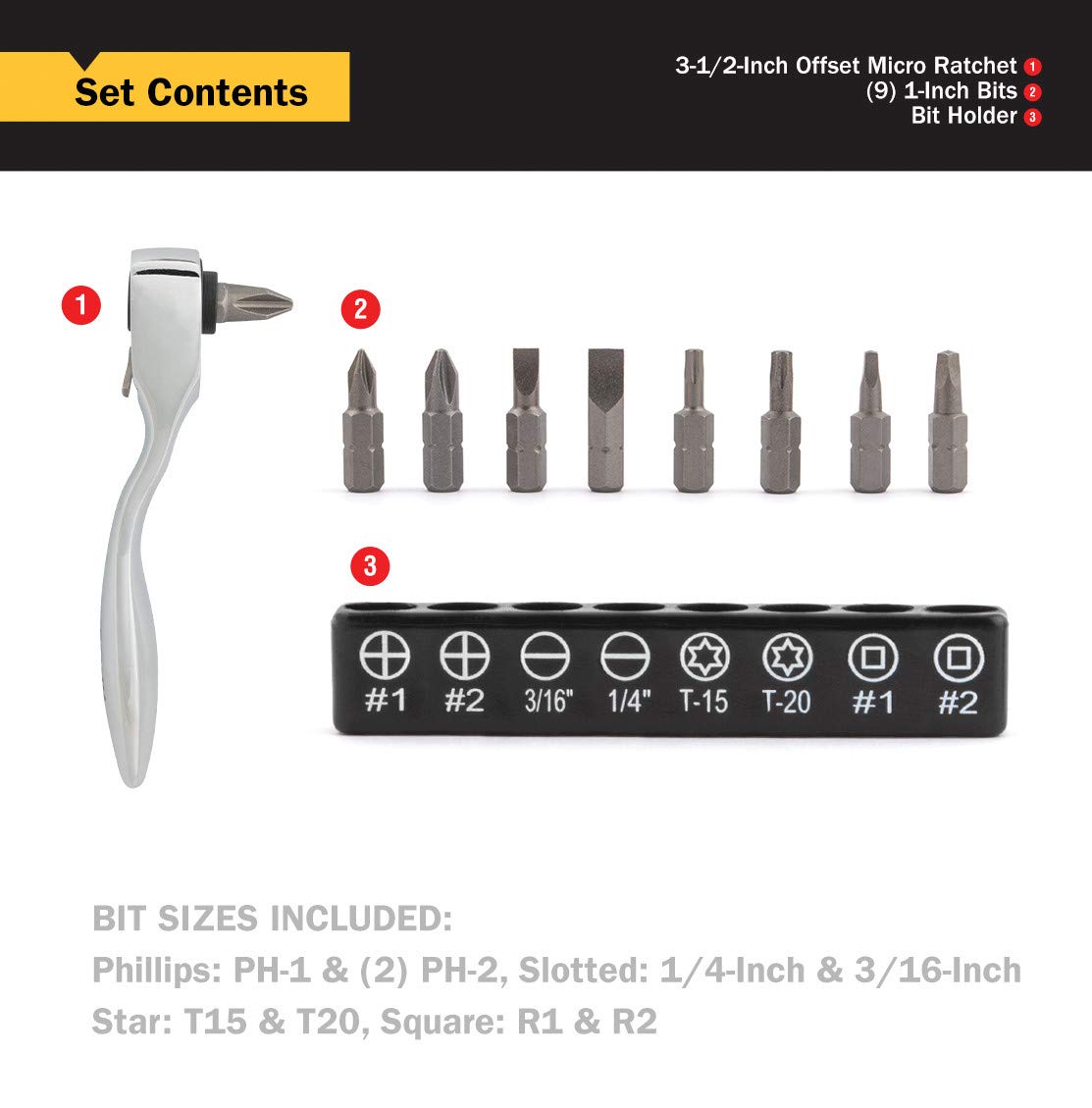 Snapklik.com : 11205 3-1/2-Inch Offset Micro Ratcheting Bit Driver And ...
