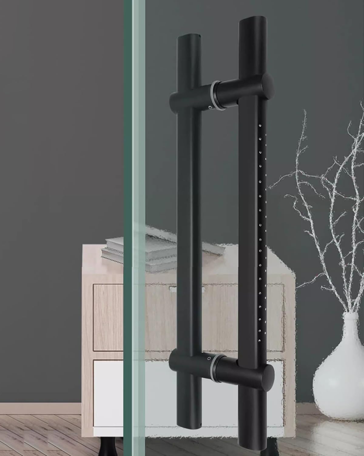 DFGHNBVC Adjustable Glass Door Handles Double Sided, Stainless Steel Door Hardware Set, Push Pull Handle, Matte Black Door Pulls,80Cm(31 1/2