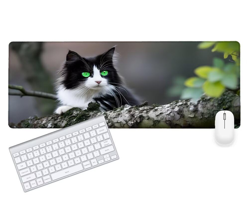 Alfombrilla Ratón, Alfombrilla Gaming Gato XXL 1200x600x3mm, Extendida Base de Antideslizante Caucho Mouse Pad Animal, Protector Escritorio con Bordes Cosidos, Mejora la precisión y la Velocidad H-0